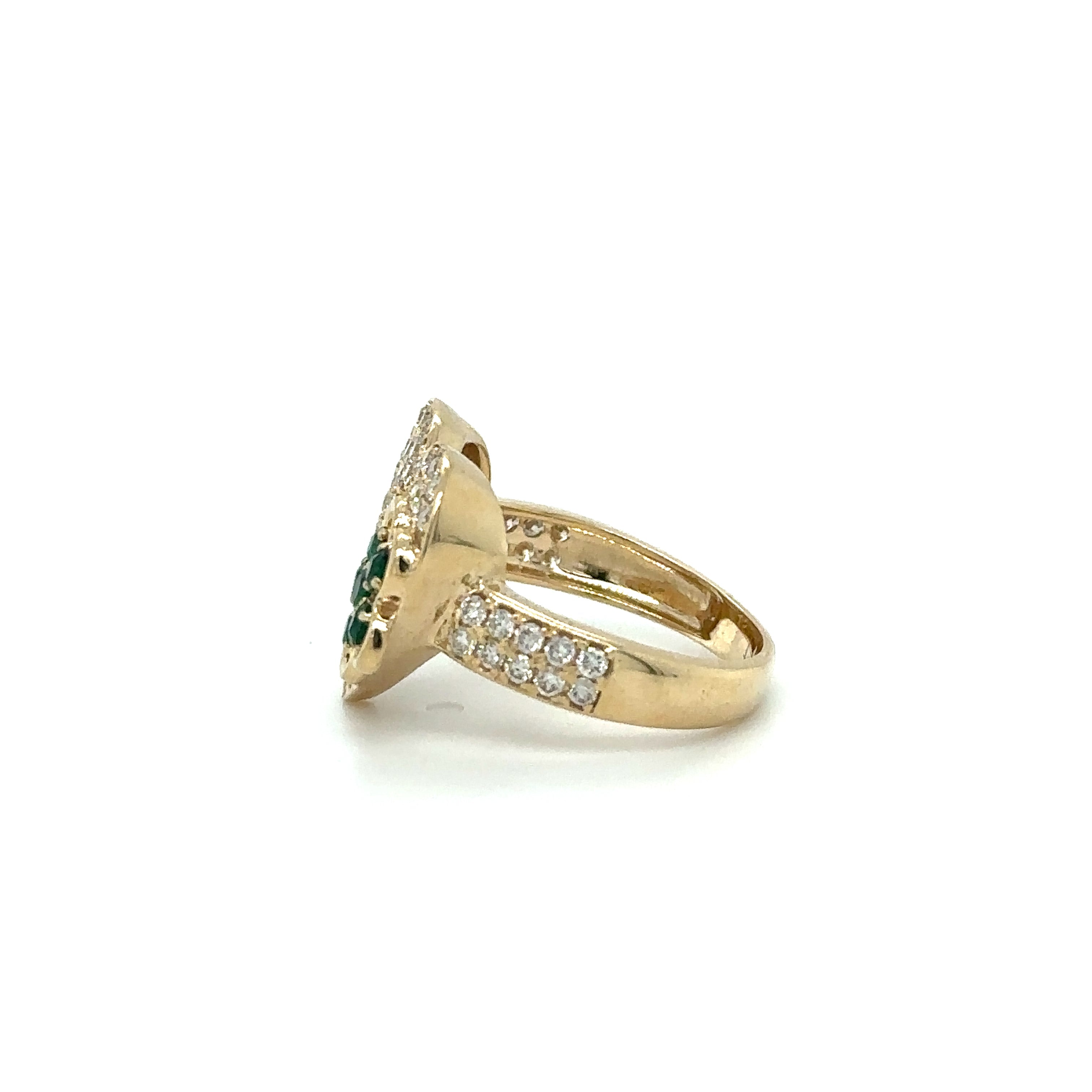 Anillo Corazón De Oro Amarillo Con Esmeralda Y Diamantes 1.16 Ct.