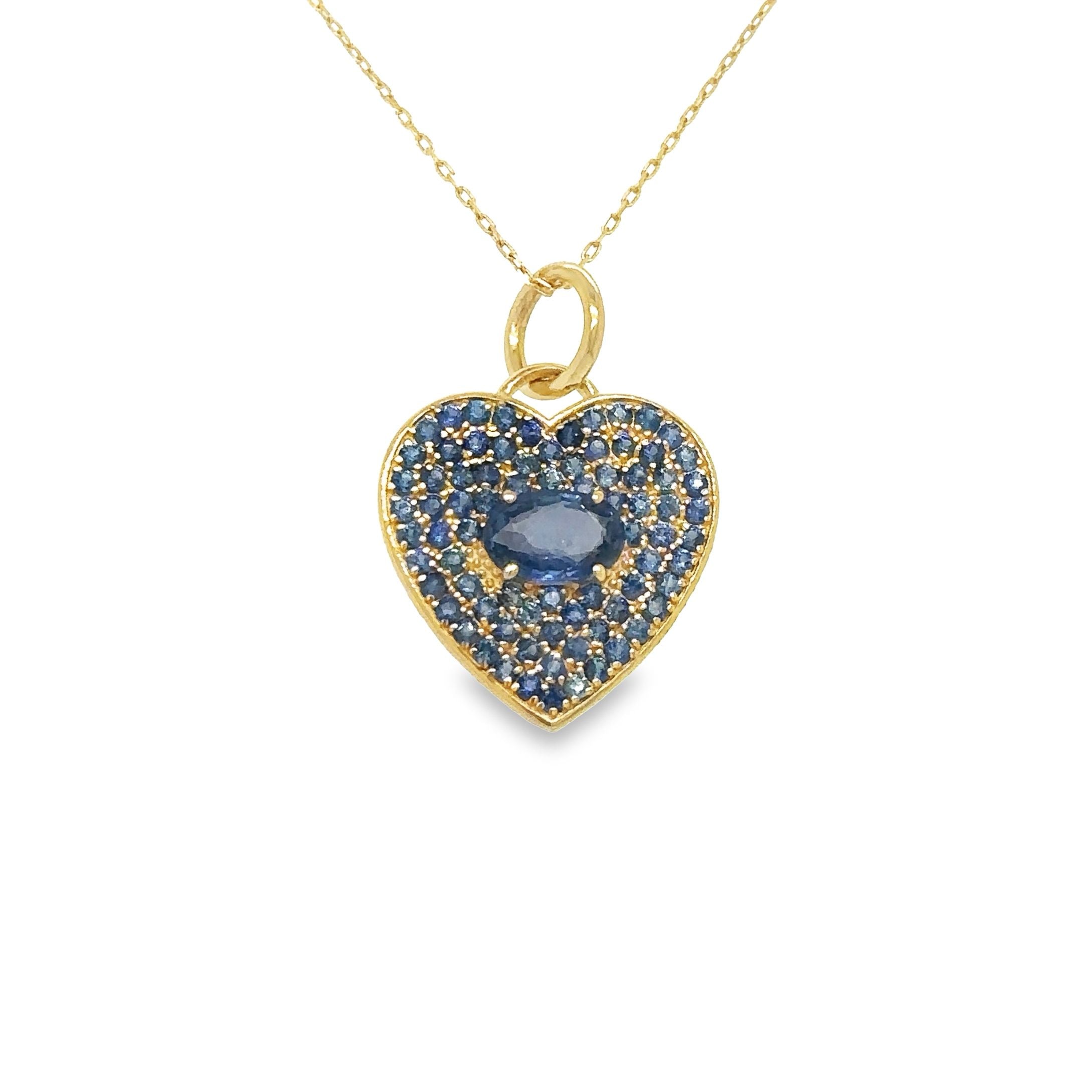 Colgante Corazón De Zafiro Oro Amarillo De 14Kt 1.3 Ct.