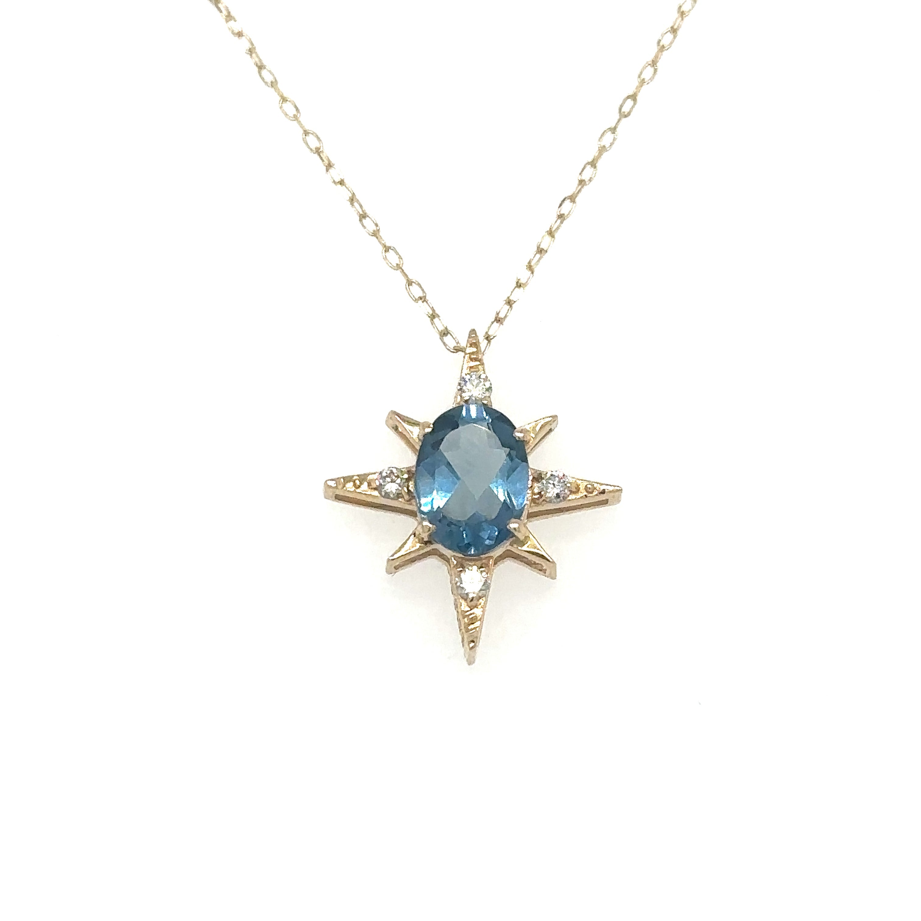 Colgante Starburst Oro Amarillo De 14Kt Con Topacio Y Diamantes 1.5 Ct.