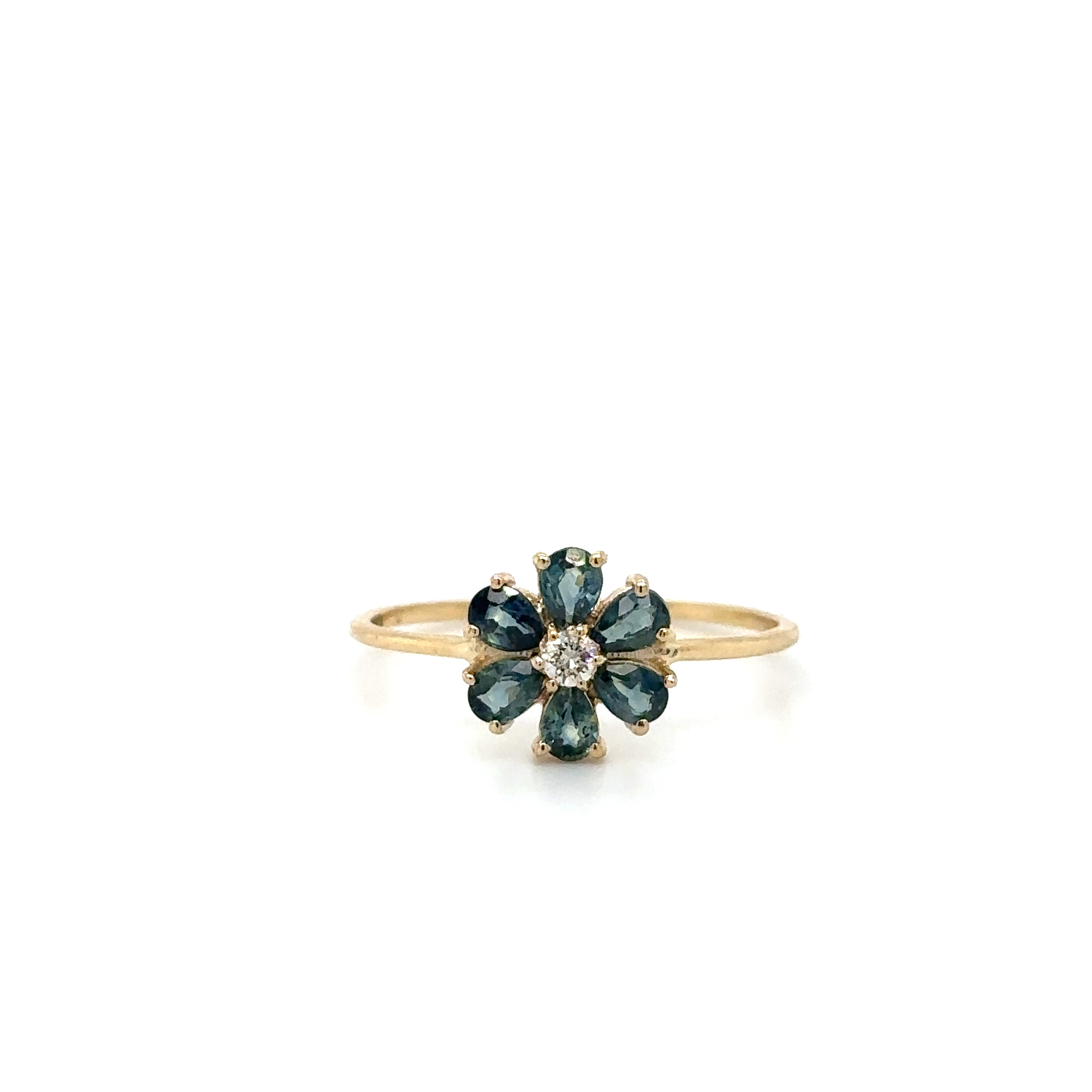 Anillo Flor De 14Kt Con Zafiro Y Diamantes 0.81 Ct.