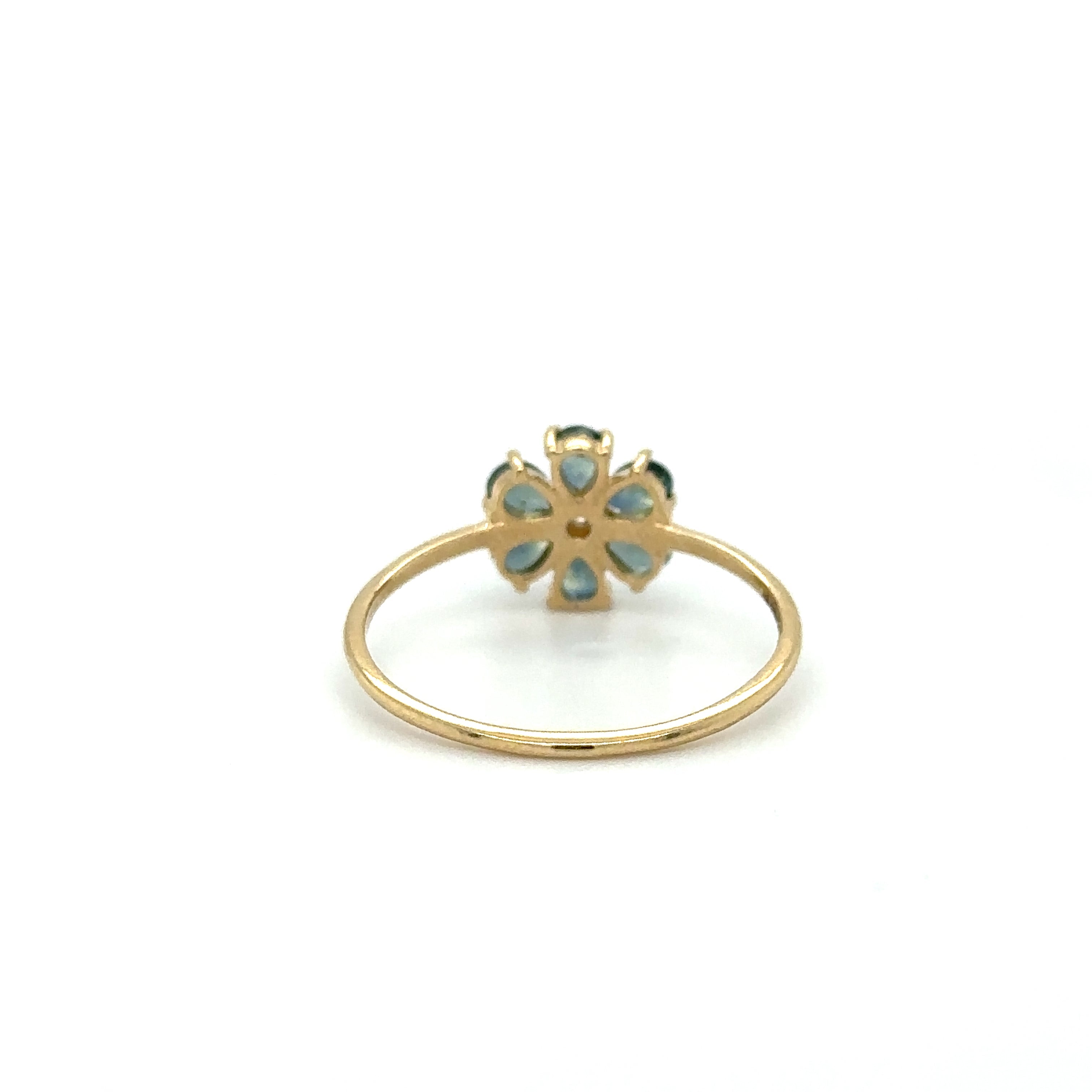 Anillo Flor De 14Kt Con Zafiro Y Diamantes 0.81 Ct.