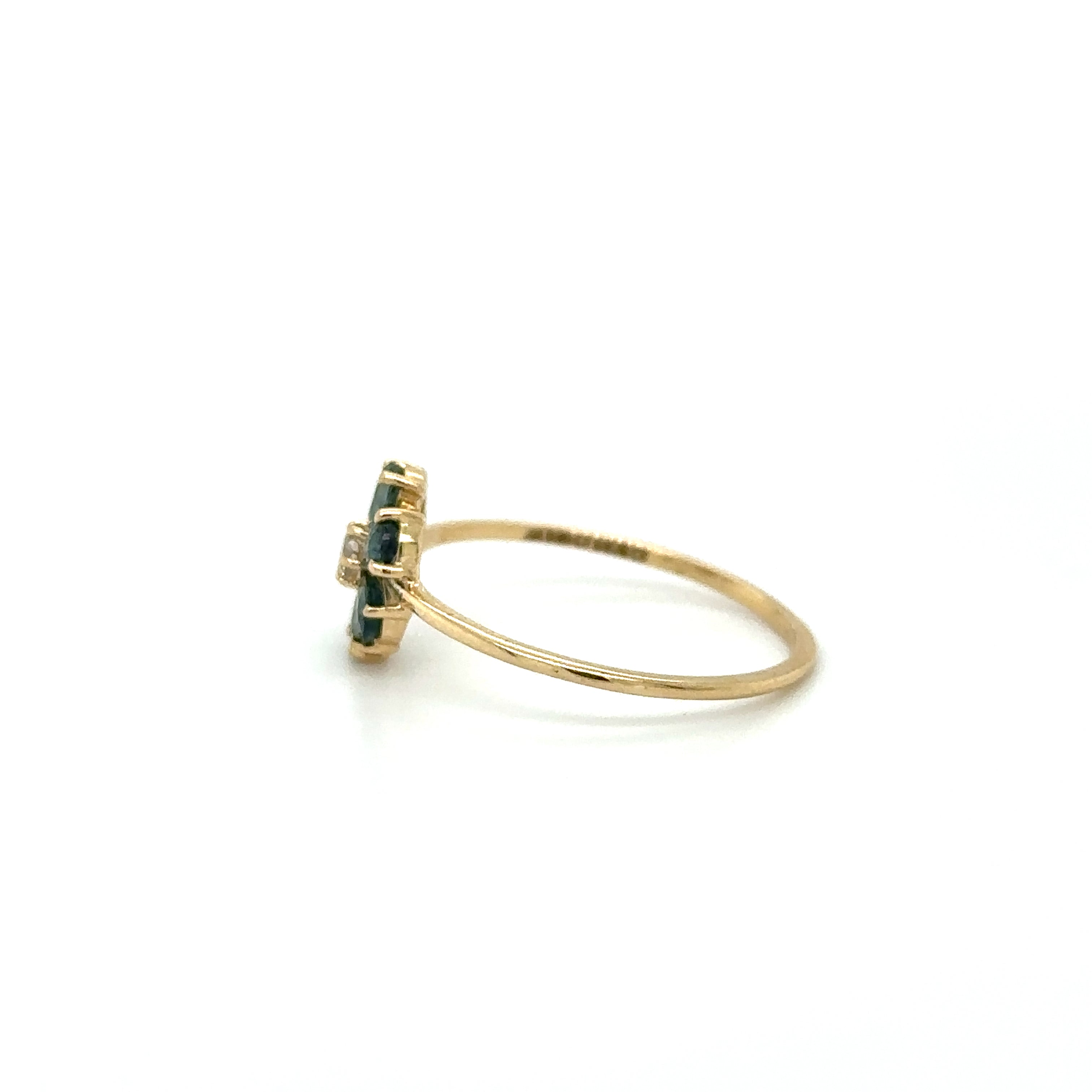 Anillo Flor De 14Kt Con Zafiro Y Diamantes 0.81 Ct.