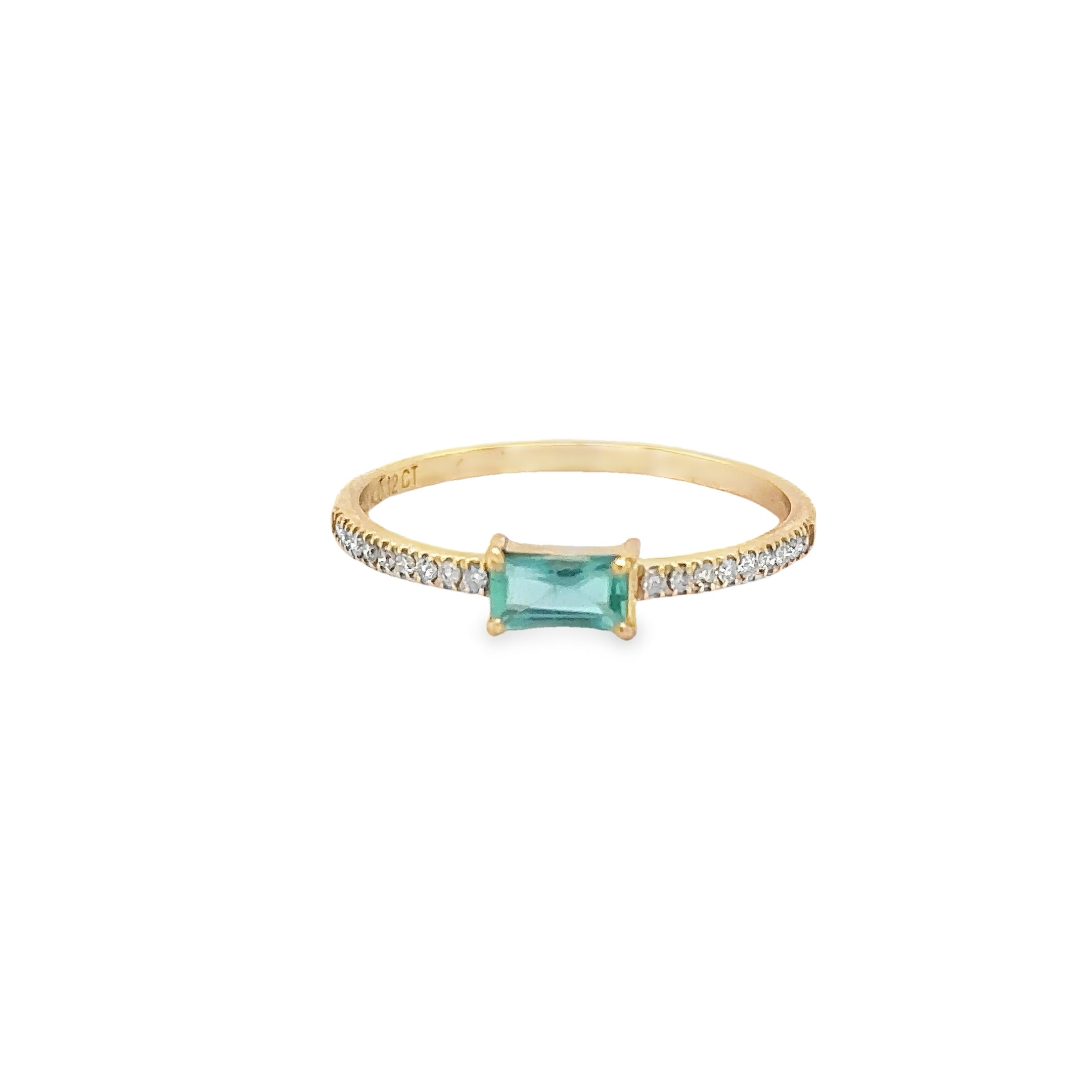 Anillo De Oro Amarillo De 14 Quilates Con Esmeraldas Y Diamantes 0.52 Ct.