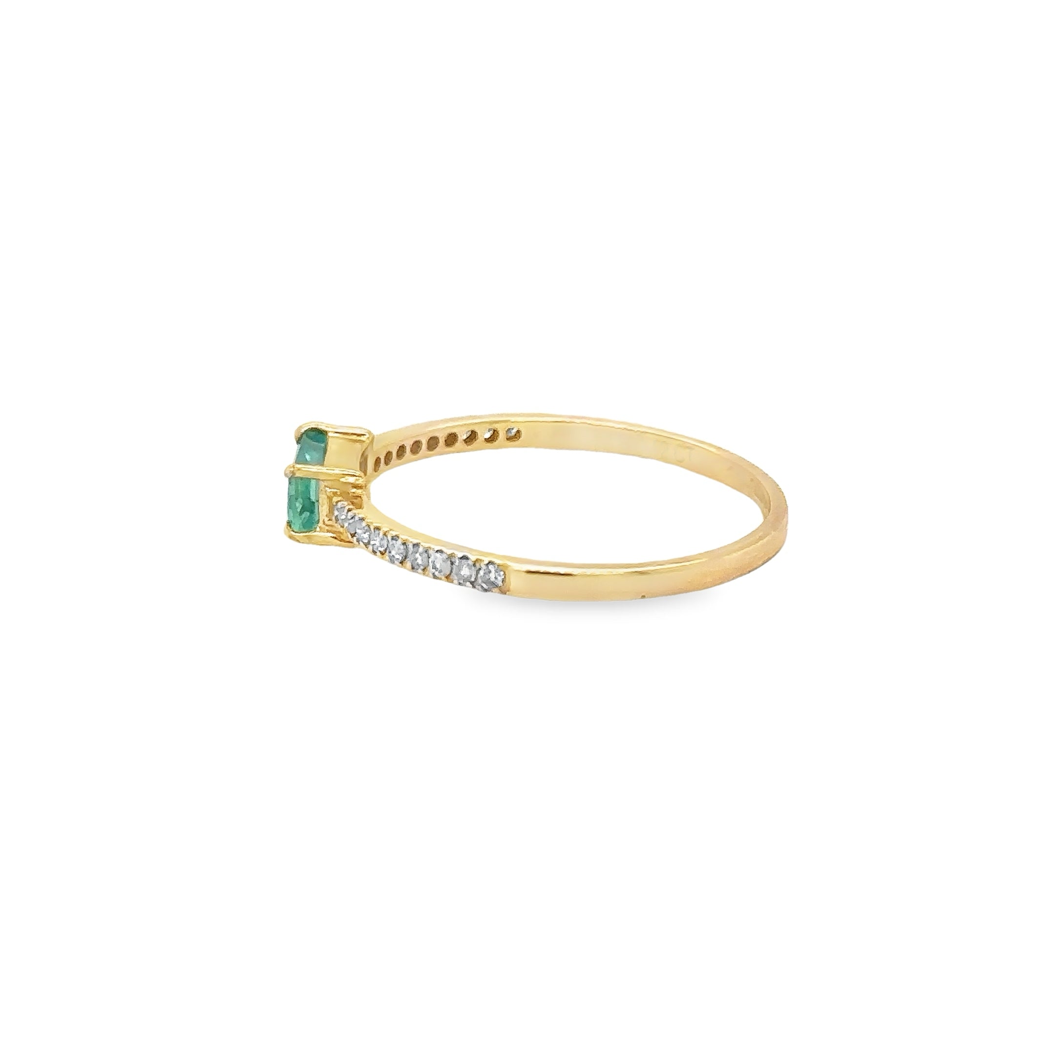 Anillo De Oro Amarillo De 14 Quilates Con Esmeraldas Y Diamantes 0.52 Ct.