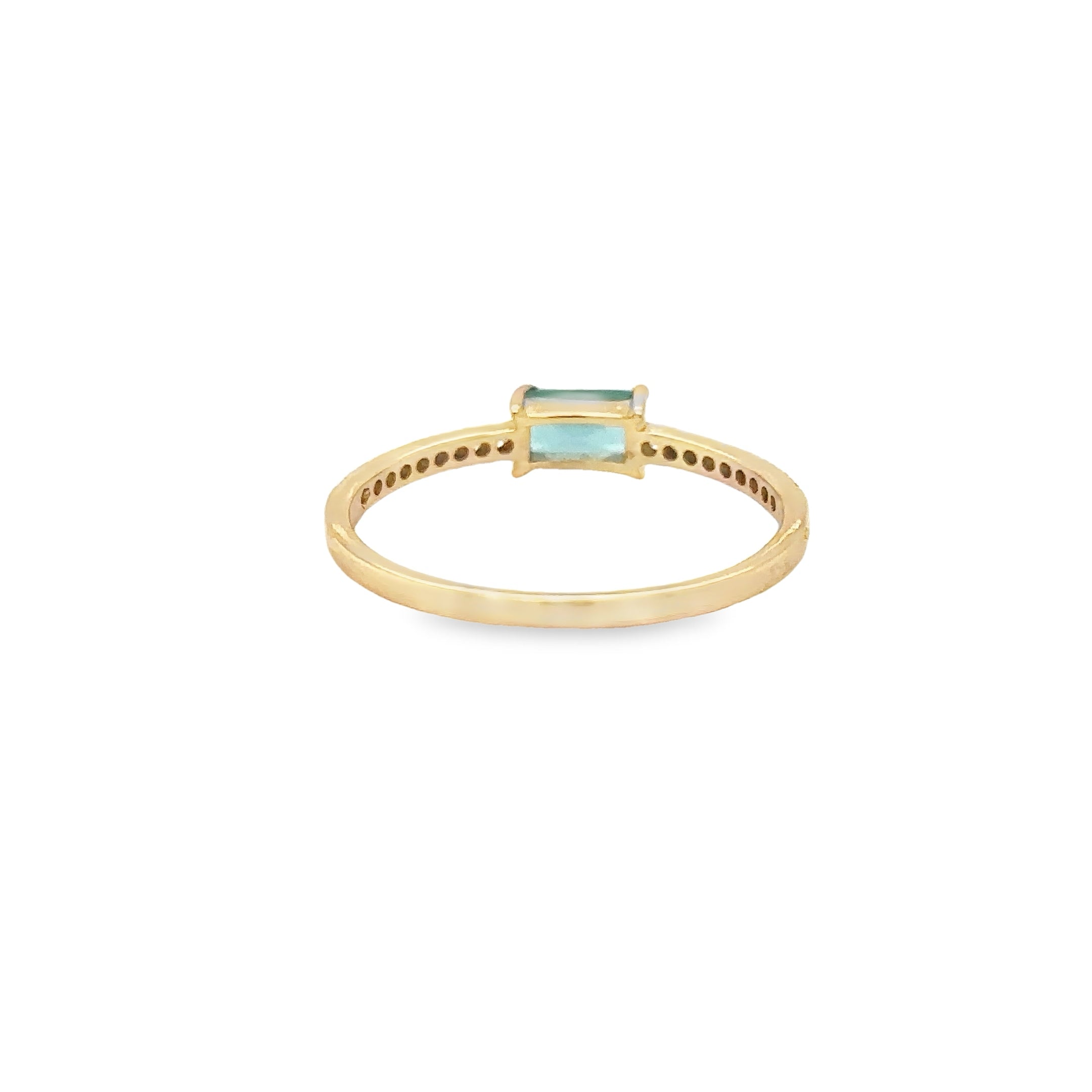 Anillo De Oro Amarillo De 14 Quilates Con Esmeraldas Y Diamantes 0.52 Ct.