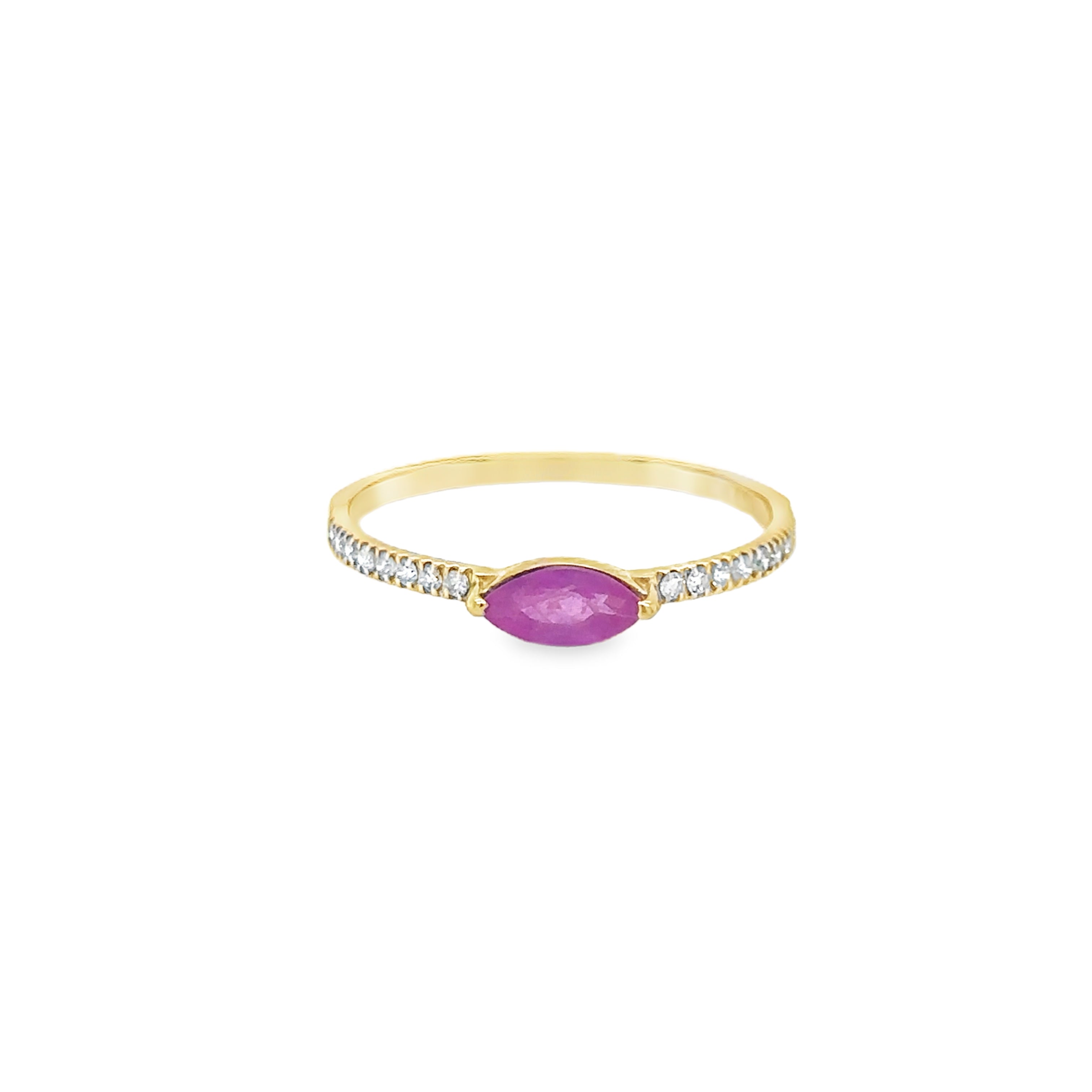 Anillo Oro Amarillo De 14 Quilates Zafiro Rosa Y Diamantes 0.63 Ct.