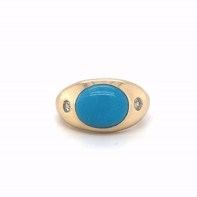 Anillo Turquesa De Oro Amarillo De 14K Con Diamantes 3.64 Ct.