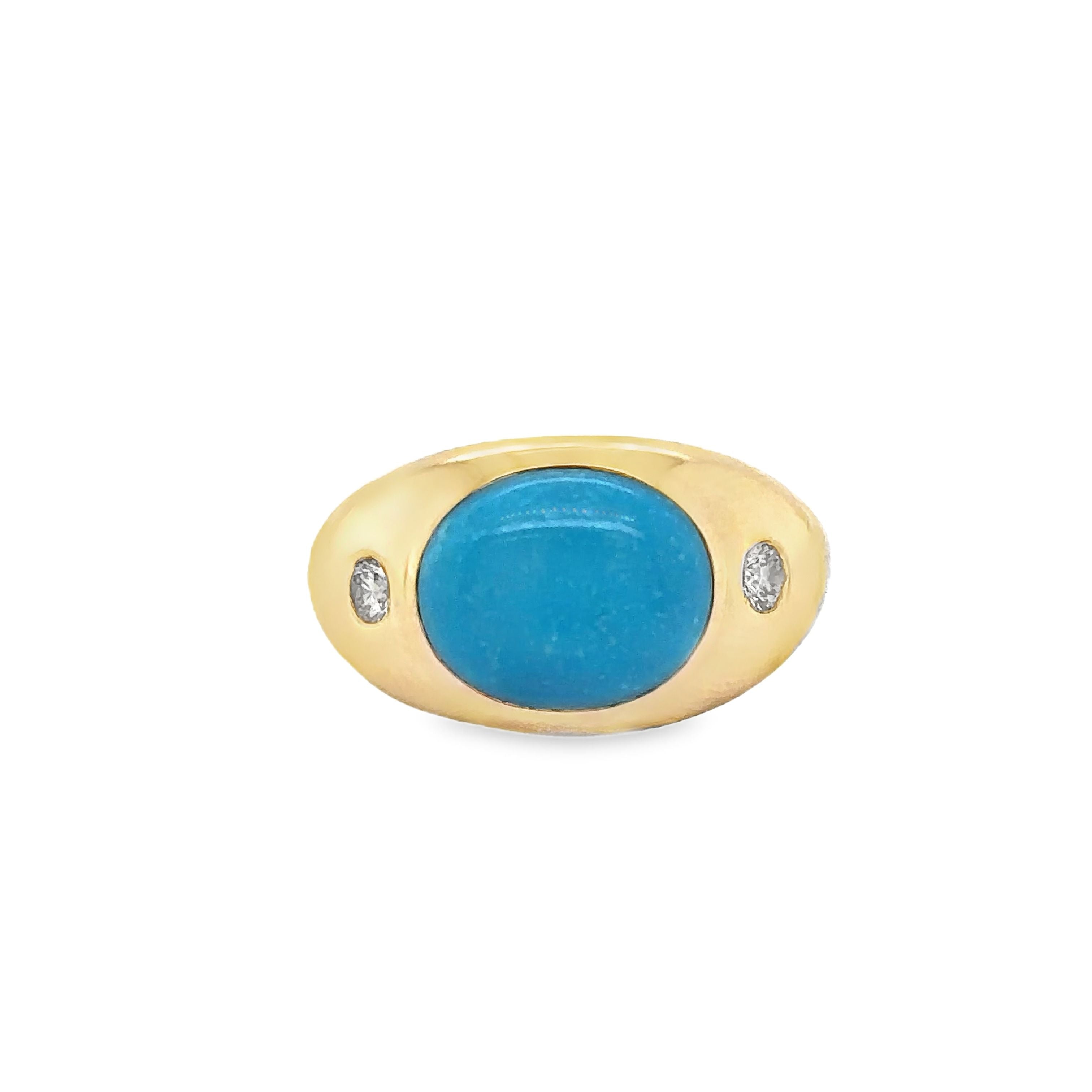 Anillo Turquesa De Oro Amarillo De 14K Con Diamantes 3.64 Ct.