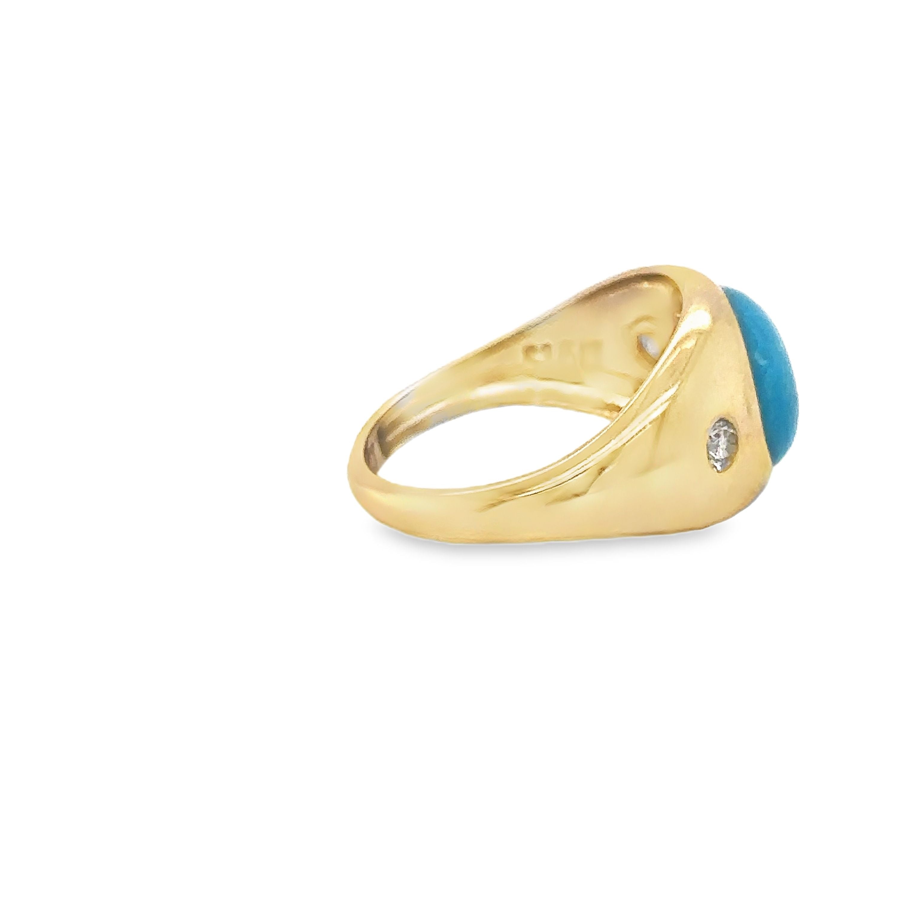 Anillo Turquesa De Oro Amarillo De 14K Con Diamantes 3.64 Ct.