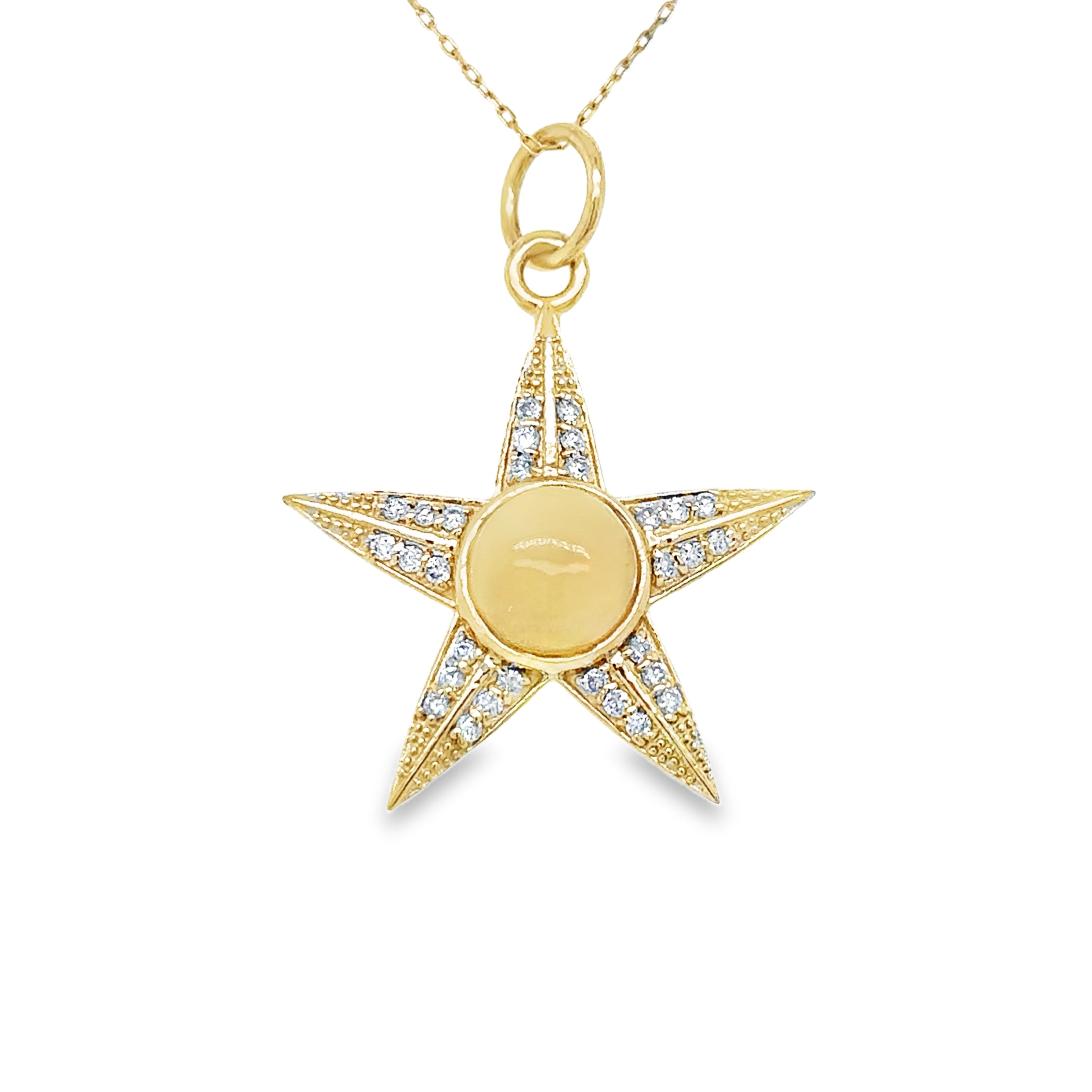 Colgante Estrella De Ópalo De Oro Amarillo De 14 Quilates Con Diamantes 1 Ct.