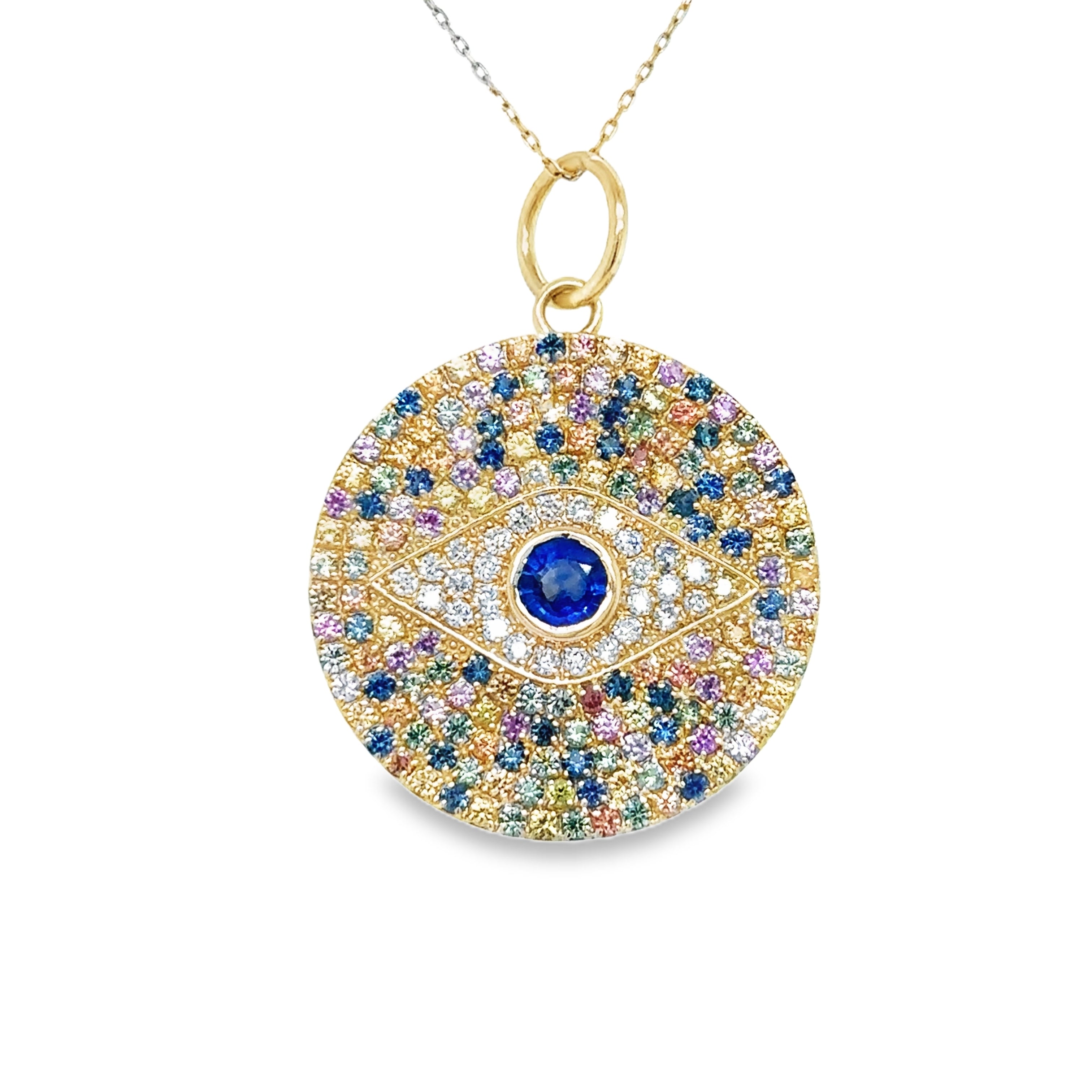 Colgante De Ojo Múltiple De Zafiros Y Diamantes De Oro Amarillo De 14 Kt