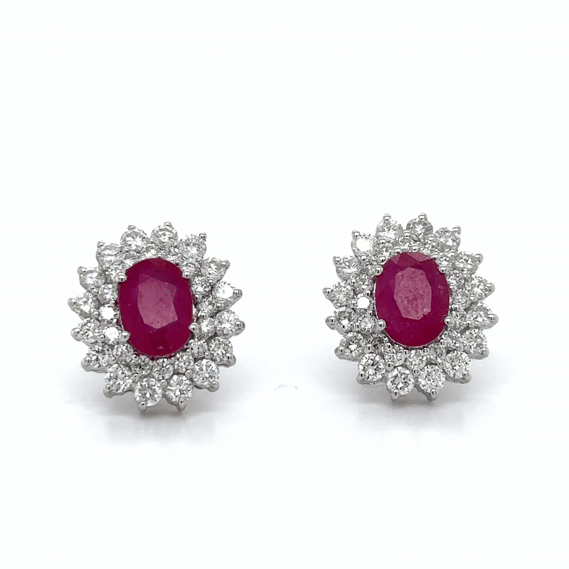 Pendiente Oro Blanco De 18 Quilates Rubí Y Diamantes 4.59 Ct.