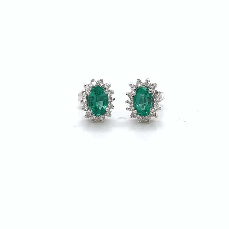 Pendiente De Oro Blanco De 18 Quilates Con Esmeraldas Y Diamantes 1.1 Ct.