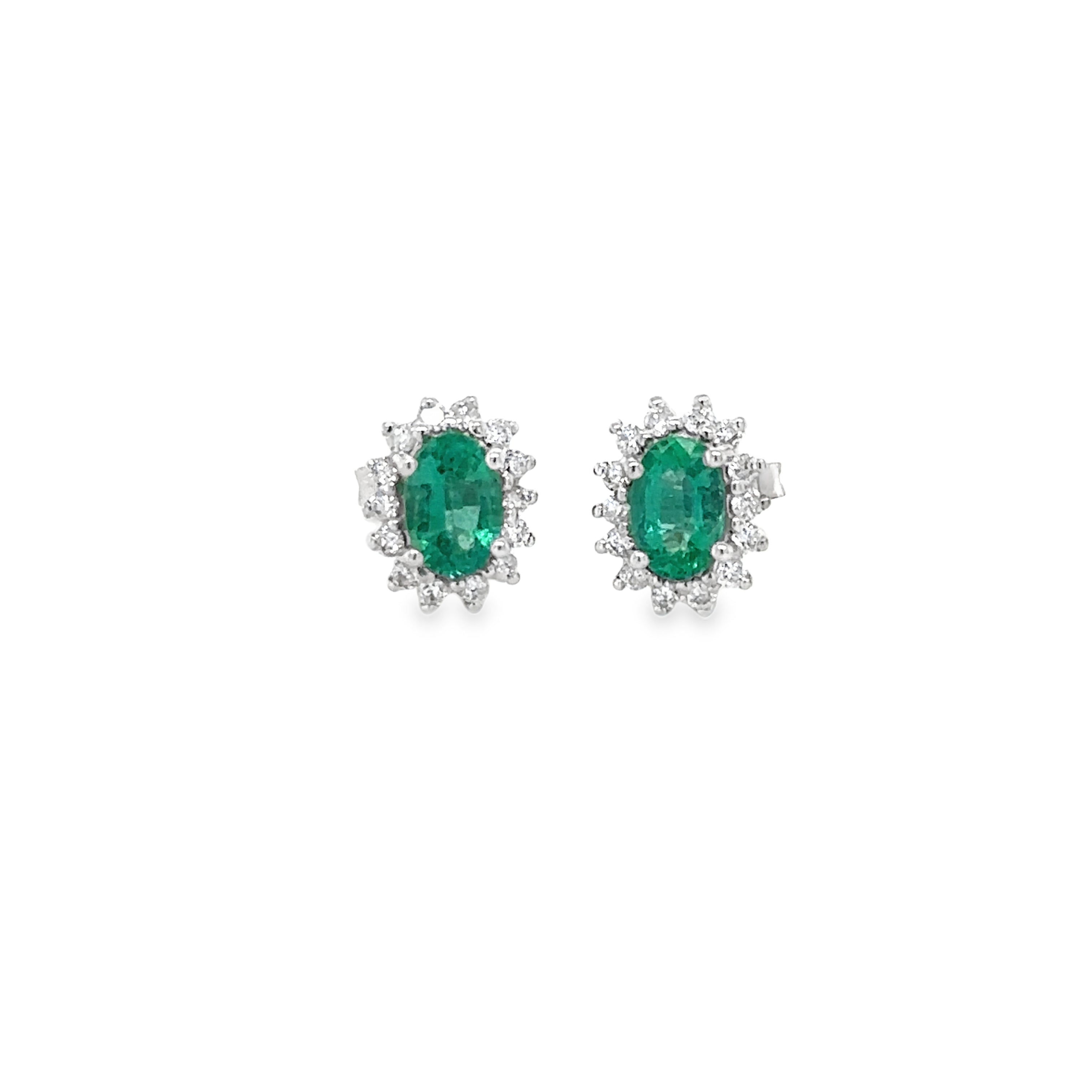 Pendiente De Oro Blanco De 18 Quilates Con Esmeraldas Y Diamantes 1.1 Ct.