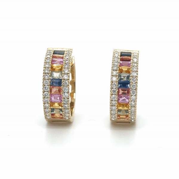 Pendiente De Oro Amarillo De 14 Quilates Con Múltiples Zafiros Y Diamantes 3.29 Ct.