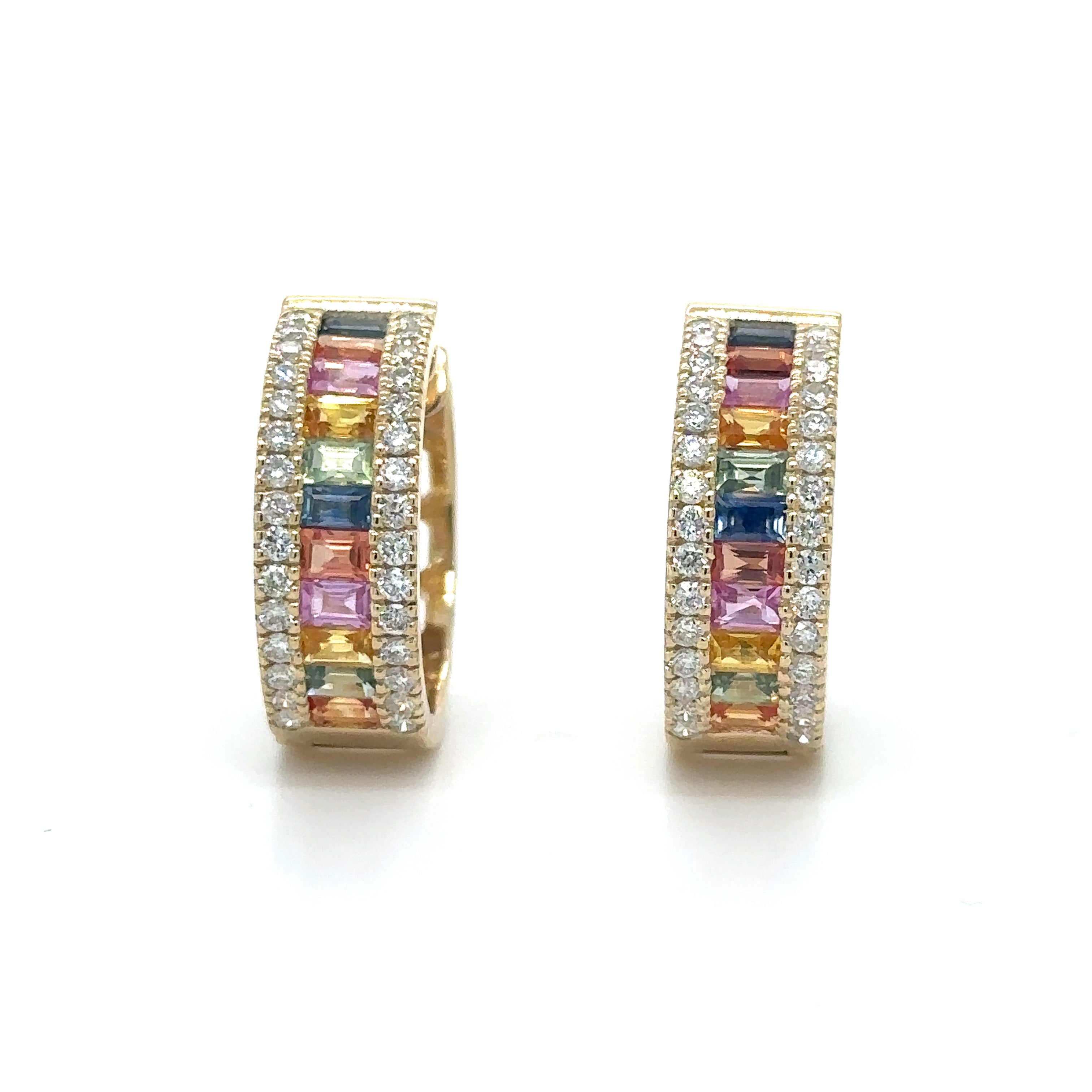 Pendiente De Oro Amarillo De 14 Quilates Con Múltiples Zafiros Y Diamantes 3.29 Ct.