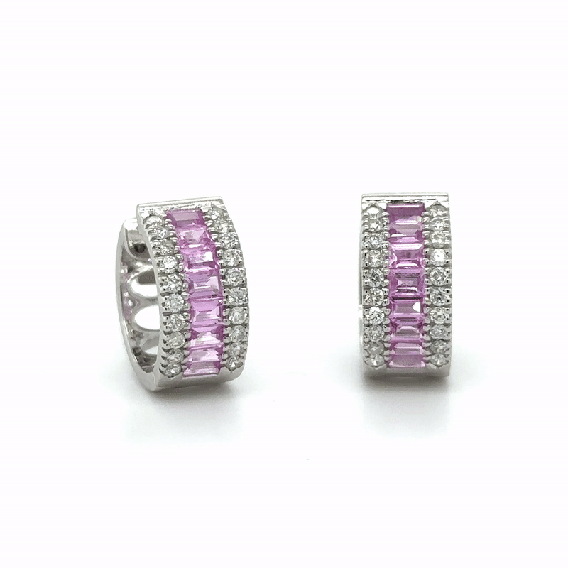Pink Sapphire and Diamond Stud Earring in 14K White Gold, 2.14 TCW