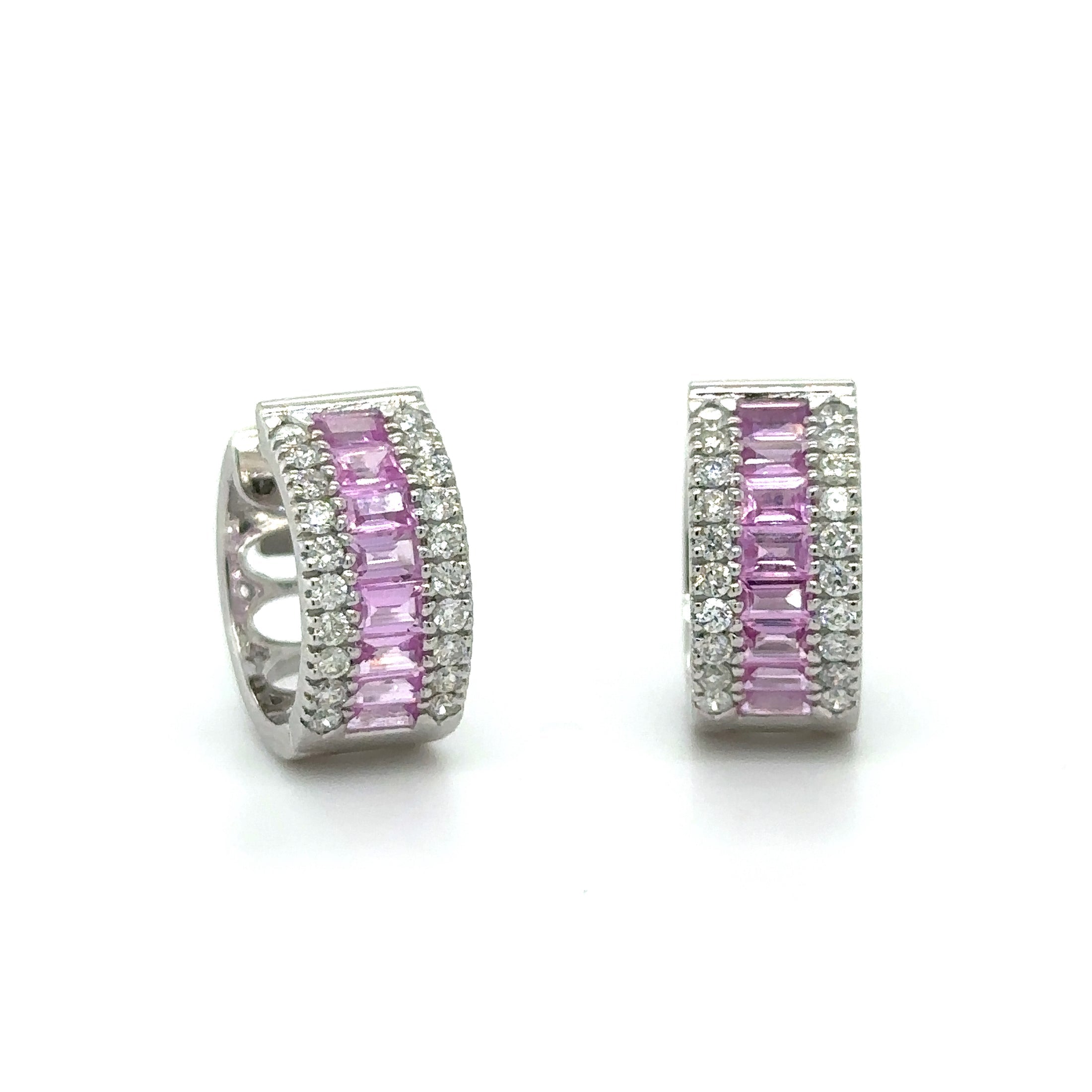 Pink Sapphire and Diamond Stud Earring in 14K White Gold, 2.14 TCW