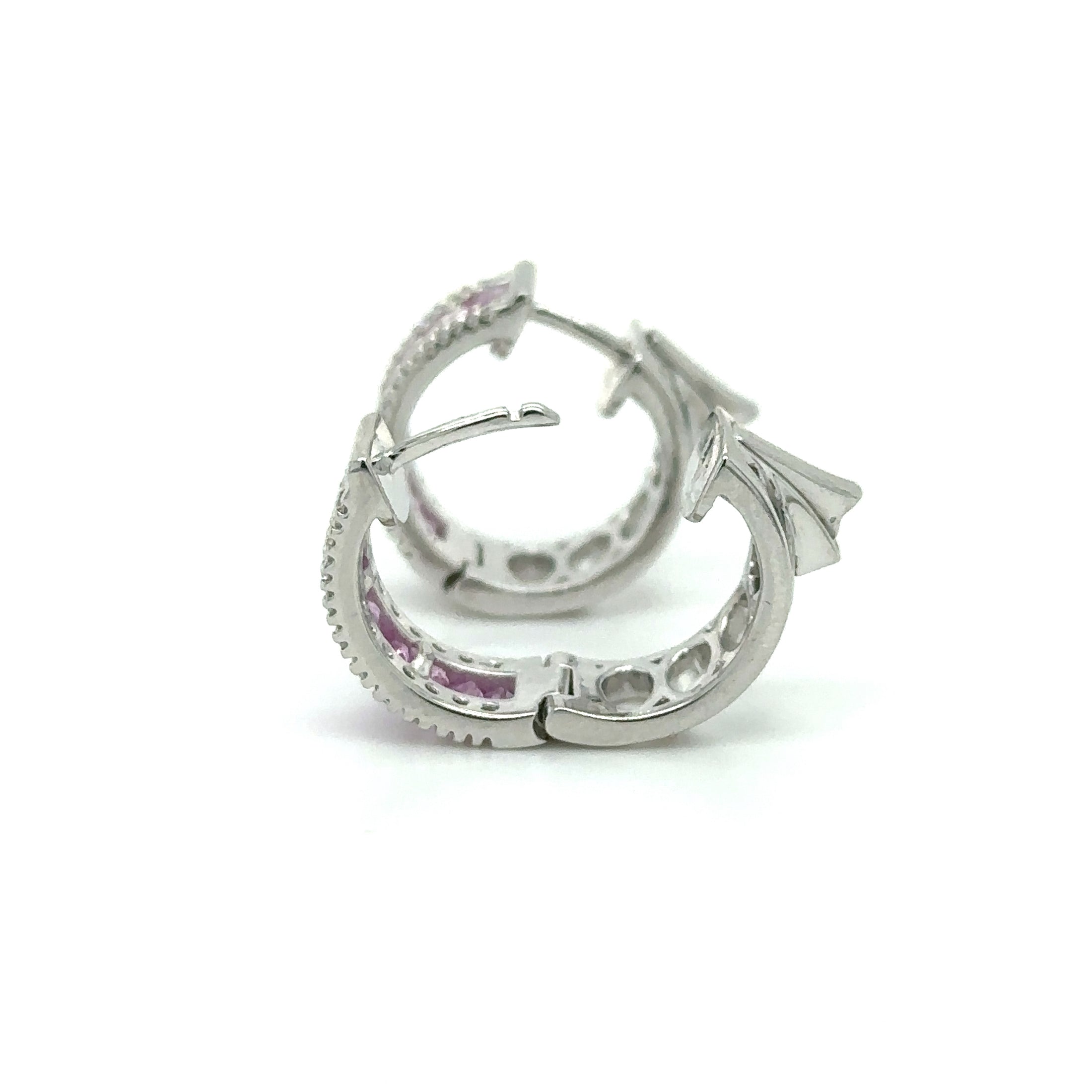 Pink Sapphire and Diamond Stud Earring in 14K White Gold, 2.14 TCW