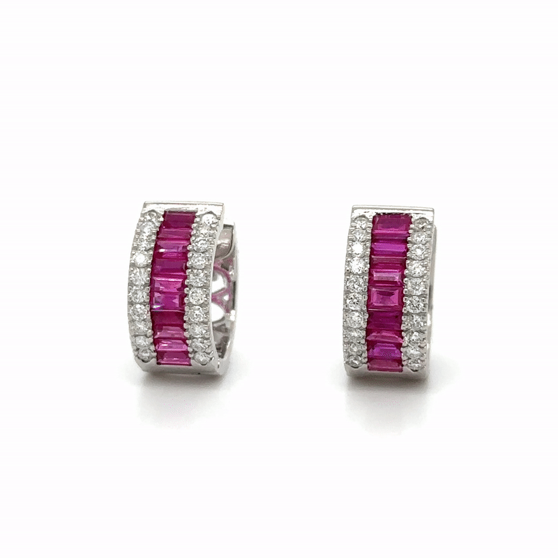 Pendiente Oro Blanco De 14 Quilates Rubí Y Diamantes 2.1 Ct.