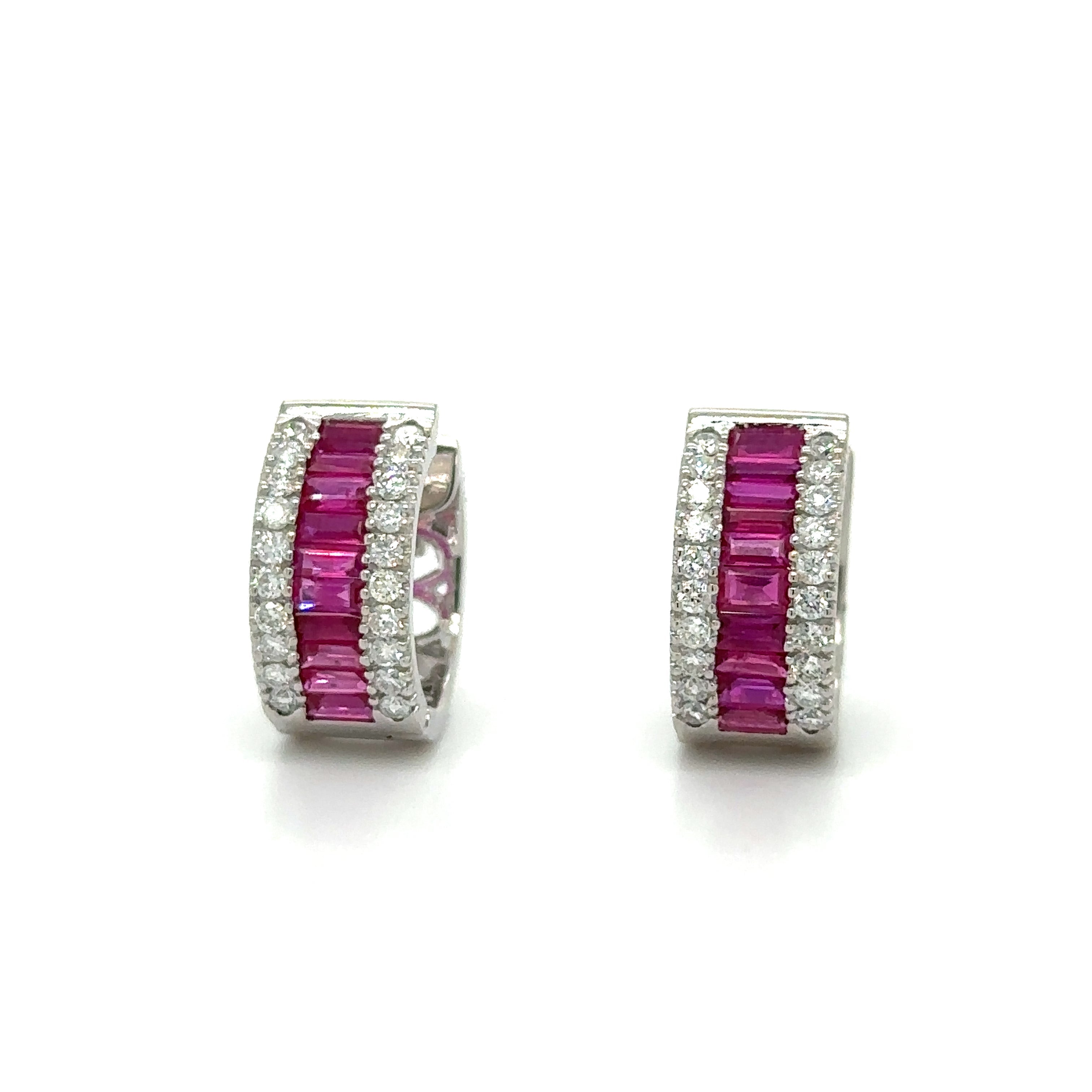Pendiente Oro Blanco De 14 Quilates Rubí Y Diamantes 2.1 Ct.