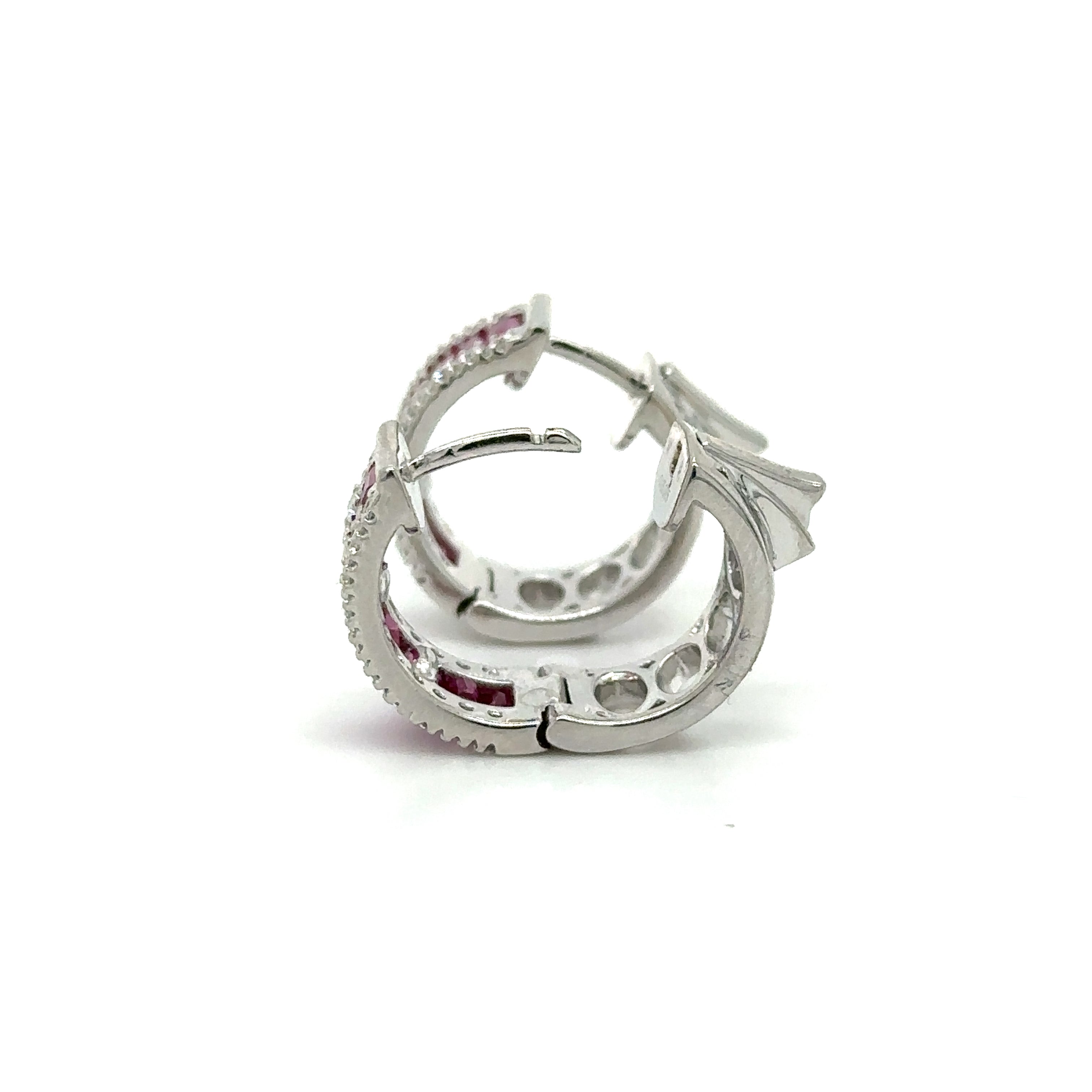 Pendiente Oro Blanco De 14 Quilates Rubí Y Diamantes 2.1 Ct.