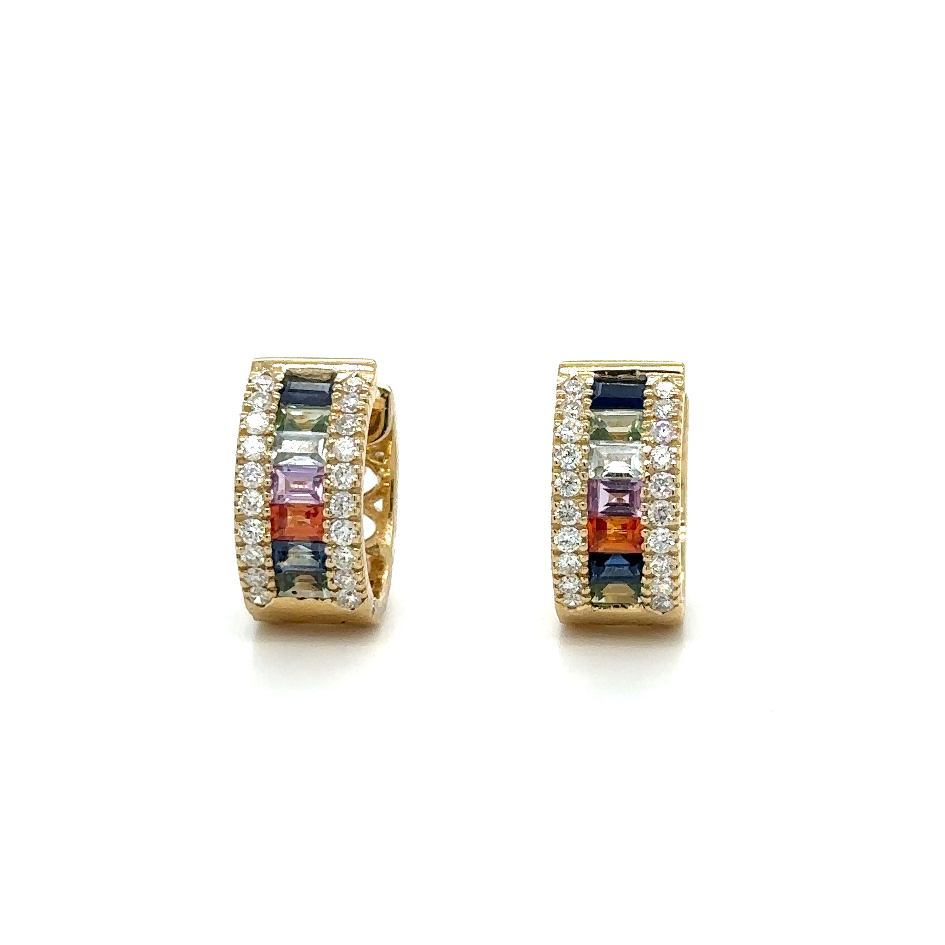 Pendiente De Oro Amarillo De 14 Quilates Con Múltiples Zafiros Y Diamantes 1.91 Ct.