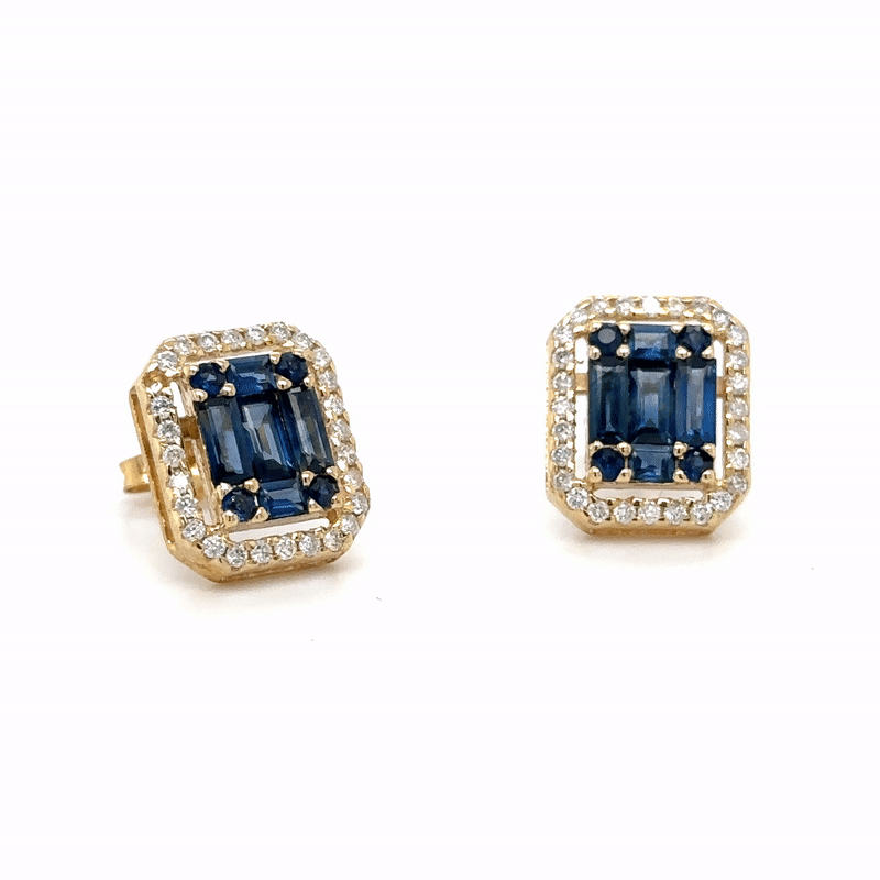 14K Yellow Gold Sapphire and Diamond Stud Earring, 2.32 TCW