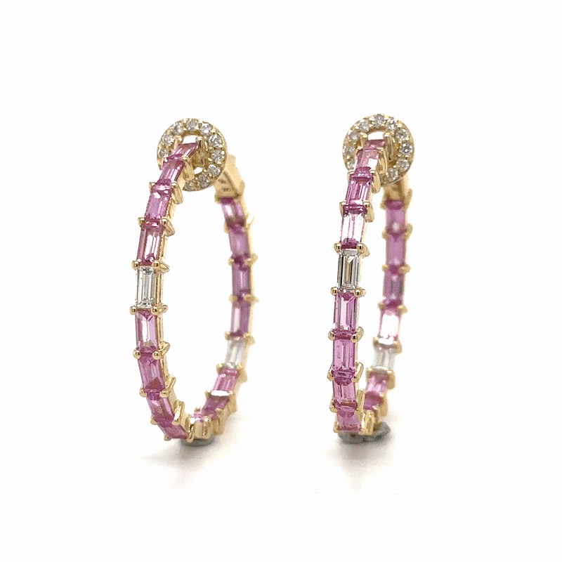 Pendiente De Aro De Oro Amarillo De 14 Quilates Zafiro Rosa Y Diamantes 4.93 Ct.