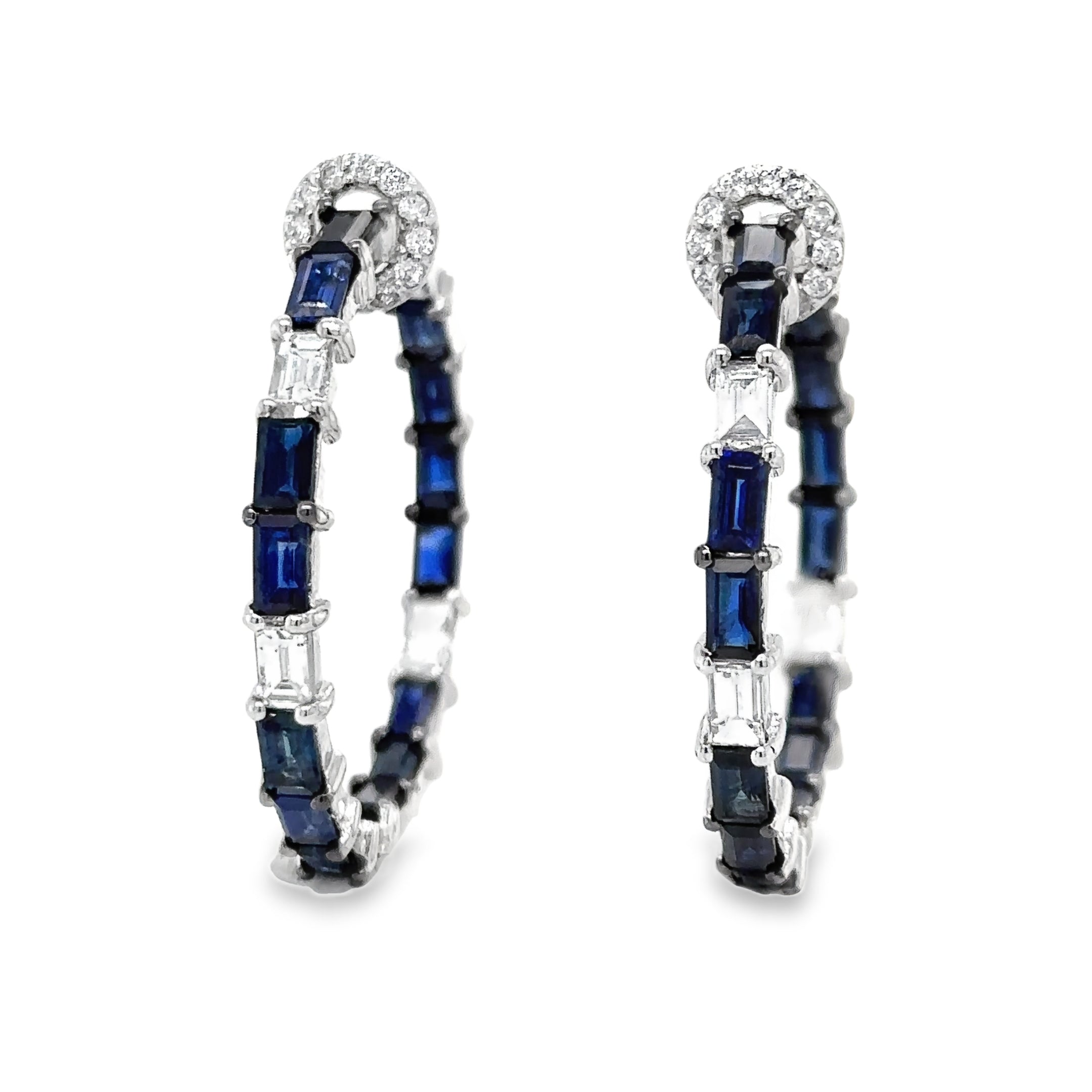 Pendientes De Aro De Zafiro Y Diamantes De Oro Blanco De 14K 6.85 Ct.