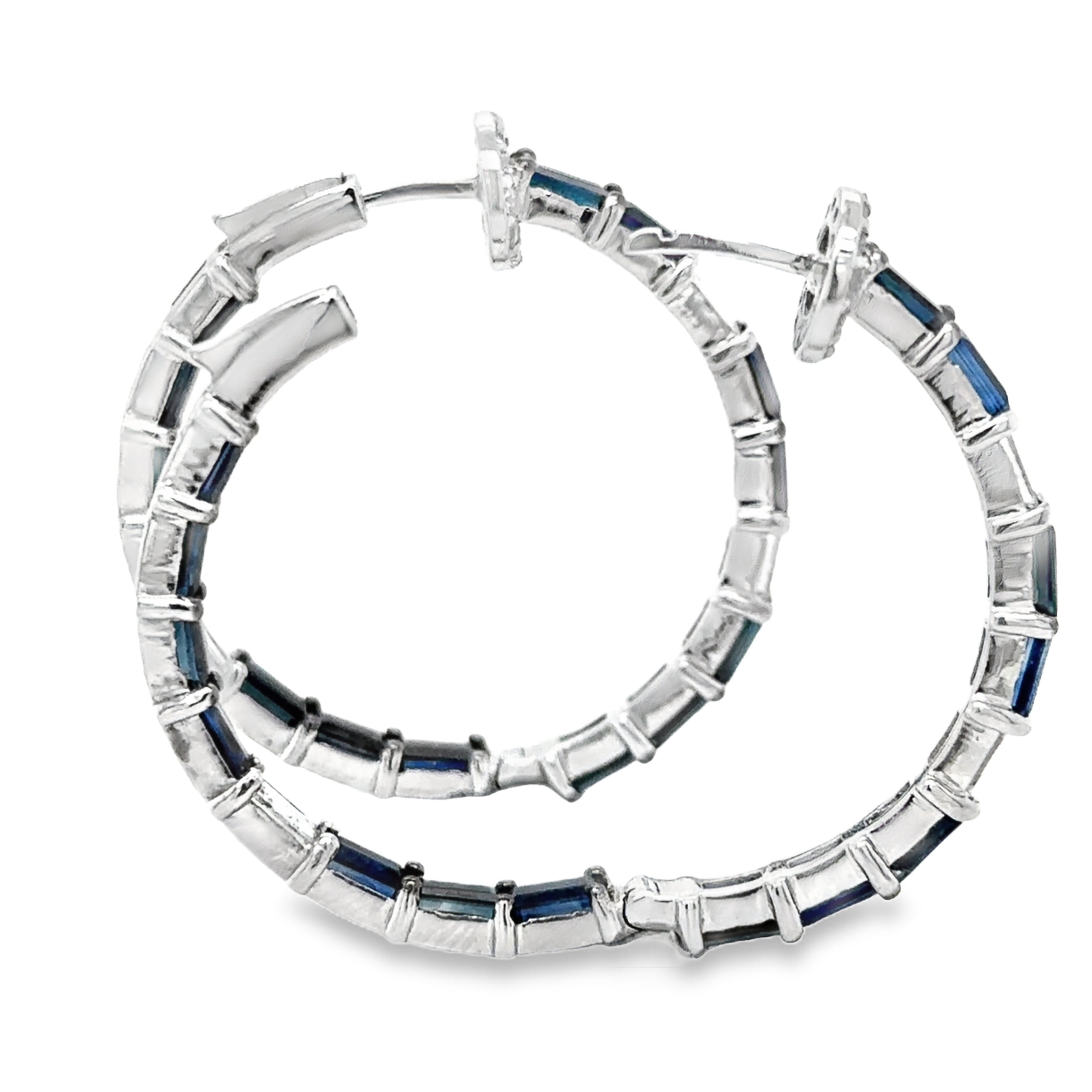 Pendientes De Aro De Zafiro Y Diamantes De Oro Blanco De 14K 6.85 Ct.