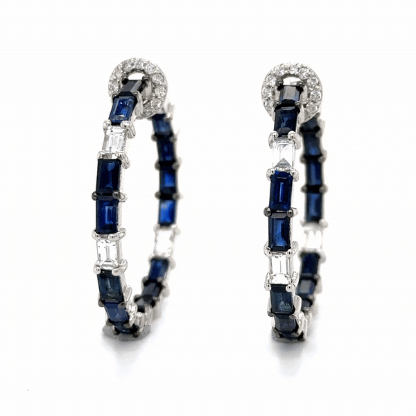 Pendientes De Aro De Zafiro Y Diamantes De Oro Blanco De 14K 6.85 Ct.