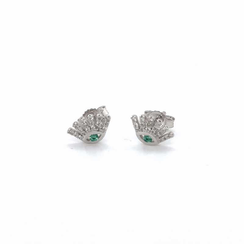 Pendiente Mal De Ojo Esmeralda Y Diamantes En Oro Blanco De 18 Kt