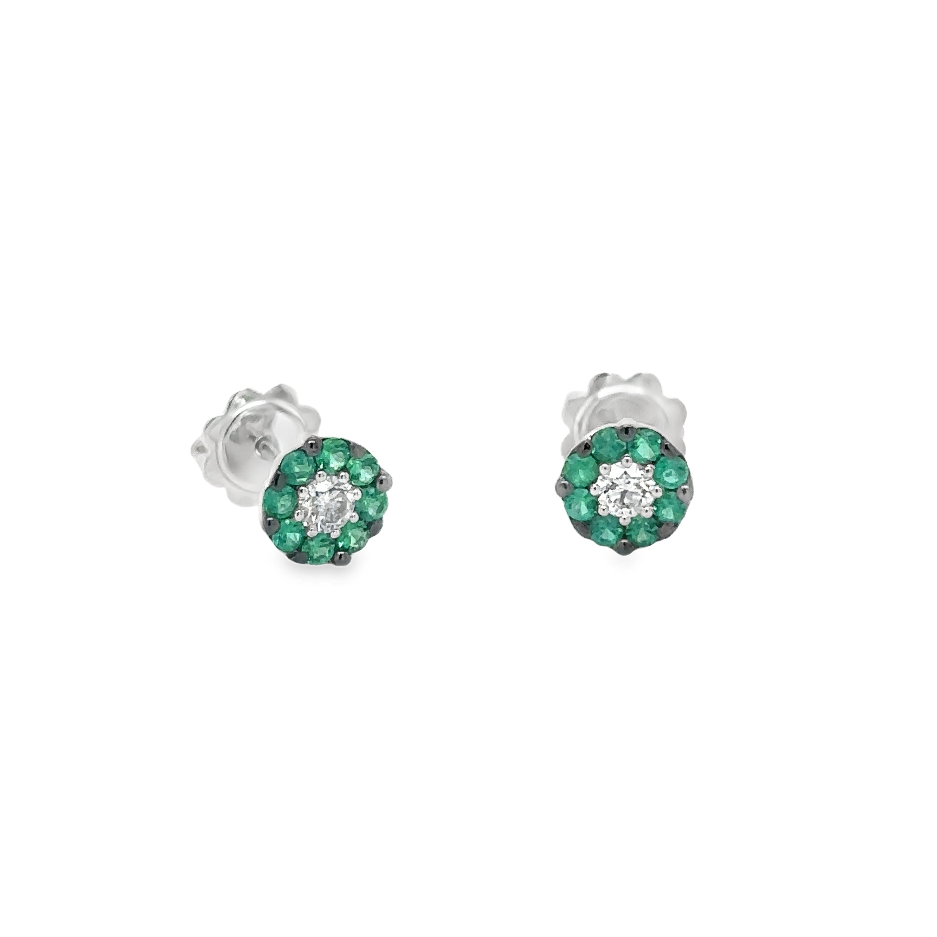 Aretes de Diamantes & Esmeralda en Oro Blanco de 18K 0.57ct