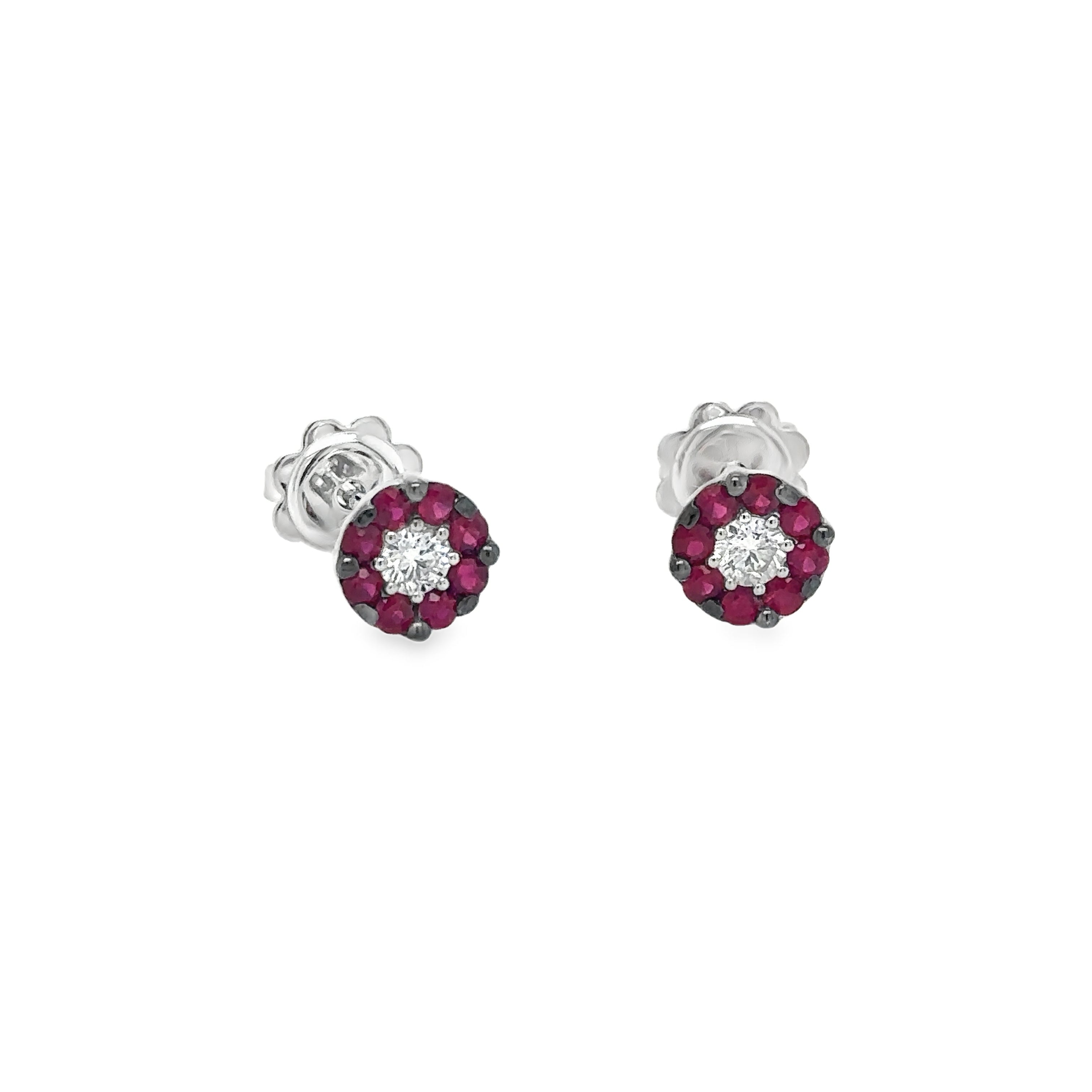 Pendiente De Oro Blanco De 18 Quilates Rubí Y Diamantes 0.65 Ct.