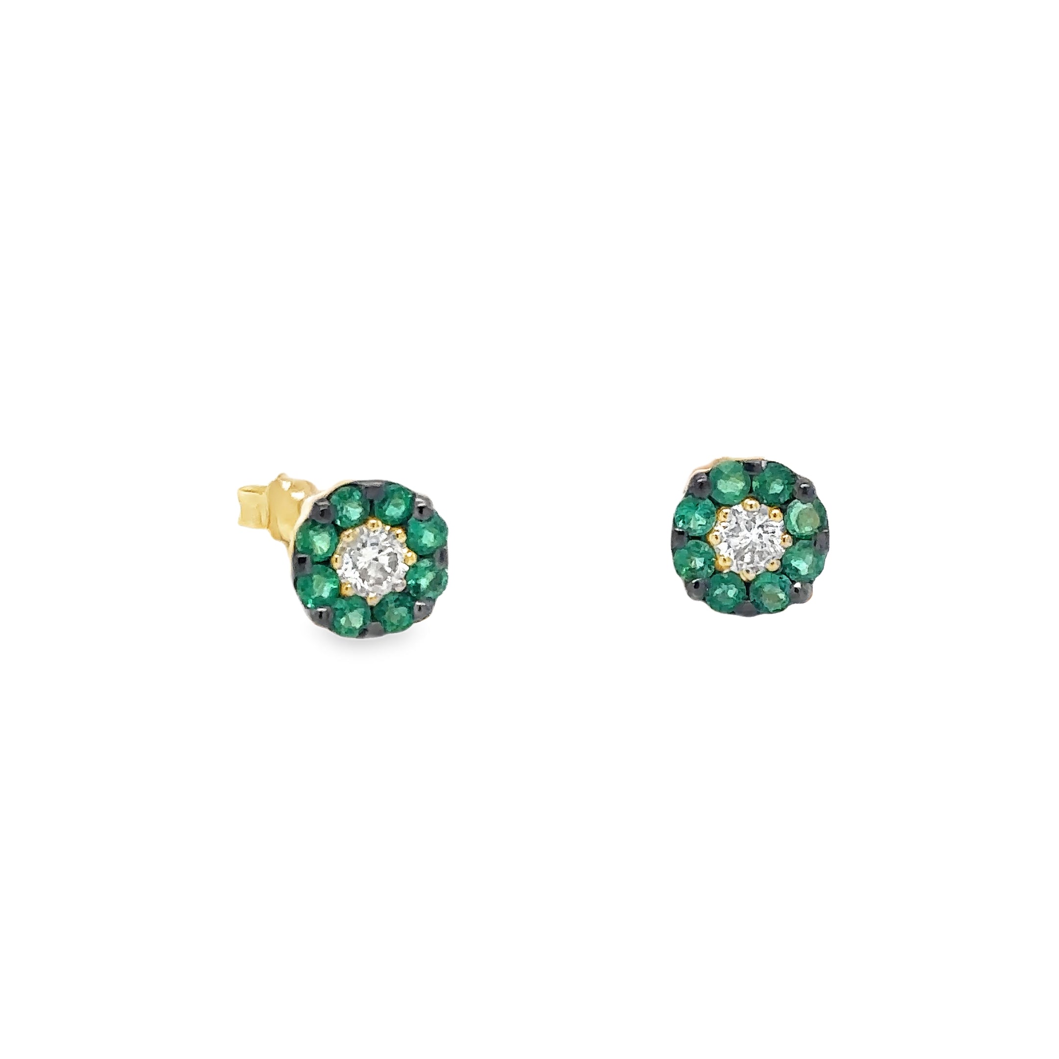 Emerald and Diamond Earrings in 14Kt Yellow Gold, 0.63 CT