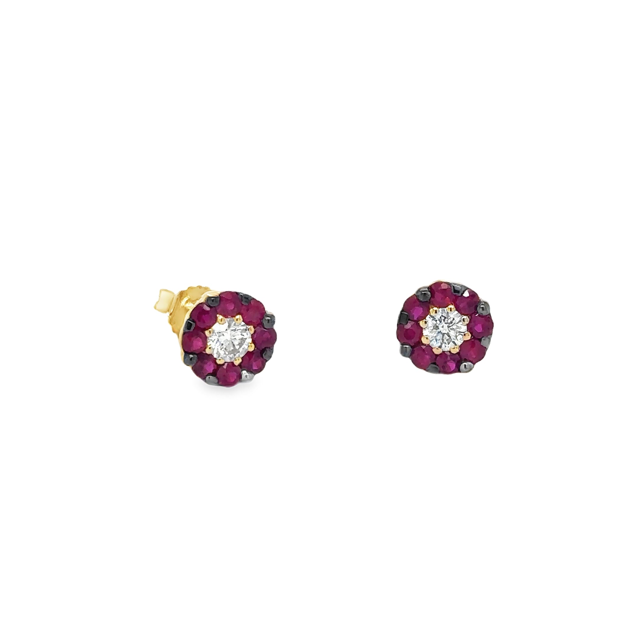 14Kt Yellow Gold Ruby and Diamond Earrings, 0.71 CT