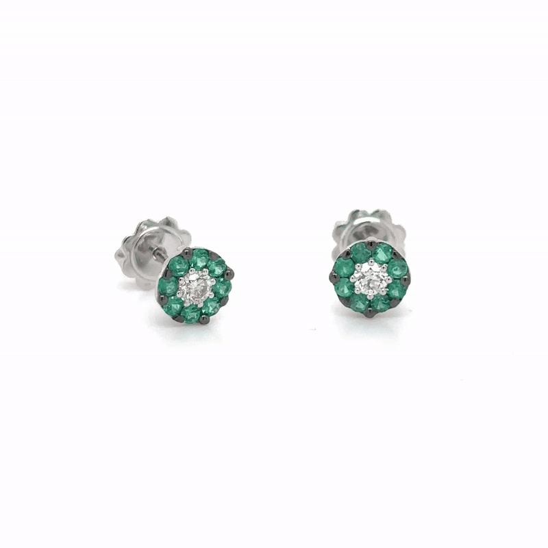 Aretes de Diamantes & Esmeralda en Oro Blanco de 14K 0.61ct