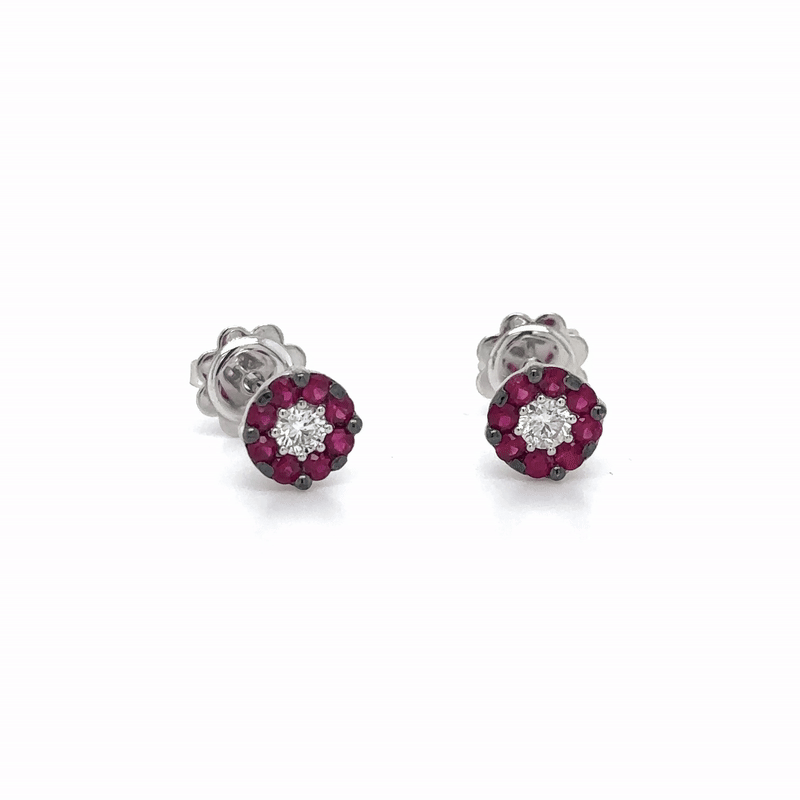Pendiente De Oro Blanco De 18 Quilates Rubí Y Diamantes 0.65 Ct.