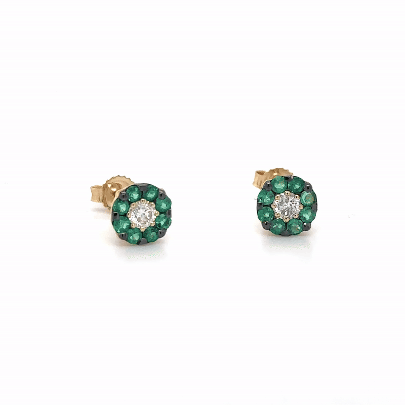 Emerald and Diamond Earrings in 14Kt Yellow Gold, 0.63 CT