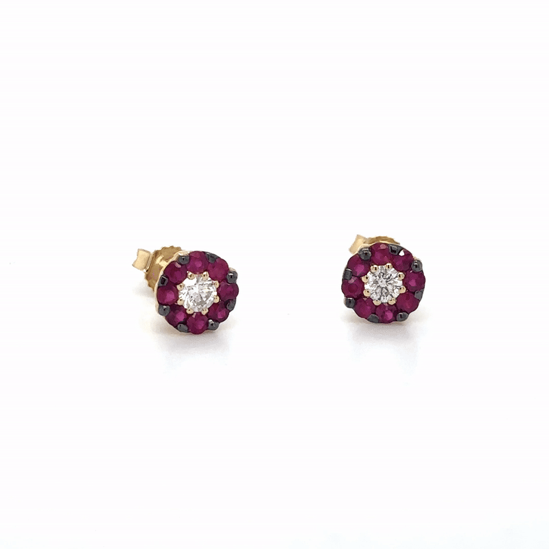 14Kt Yellow Gold Ruby and Diamond Earrings, 0.71 CT
