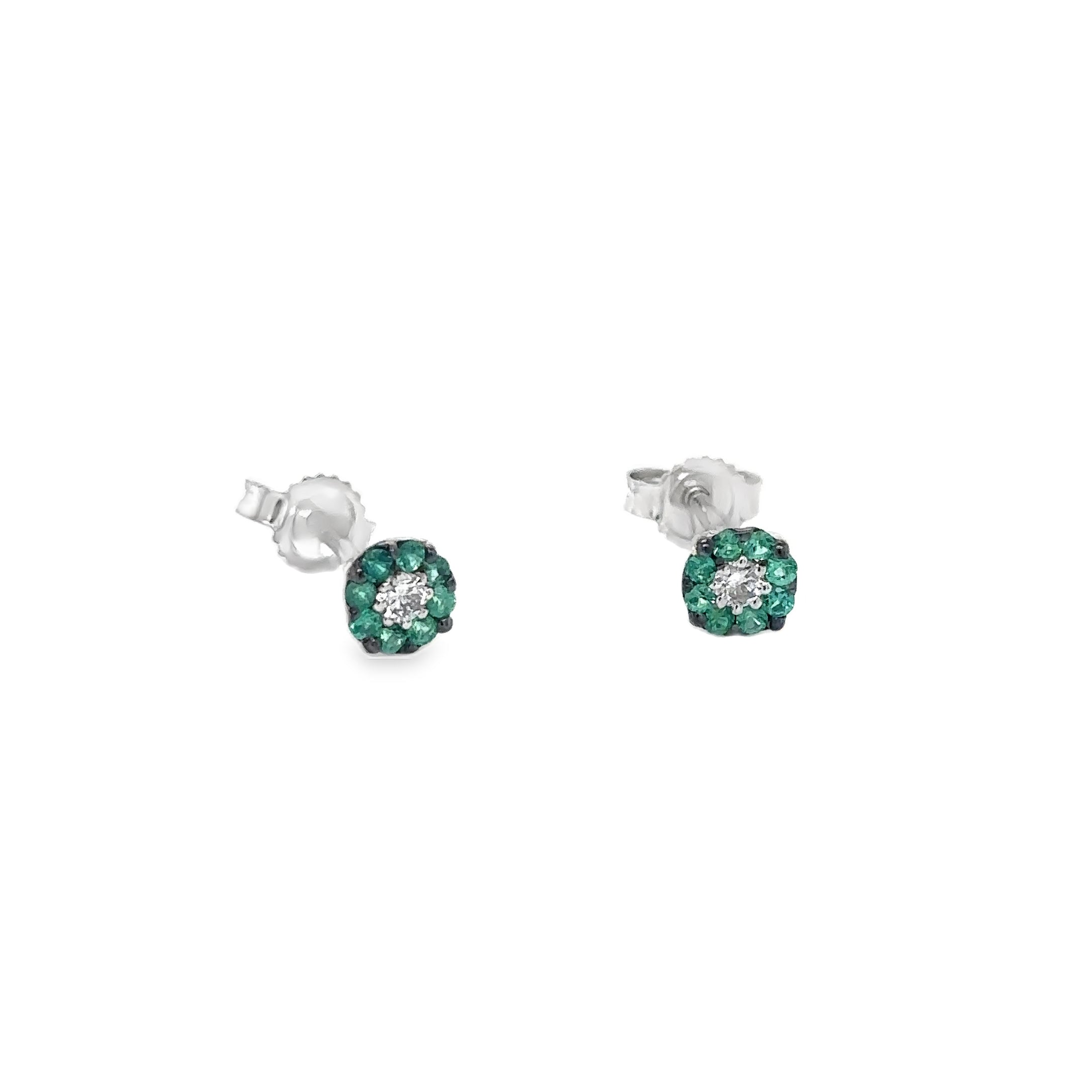 14Kt White Gold Emerald and Diamond Earrings, 0.28 CT