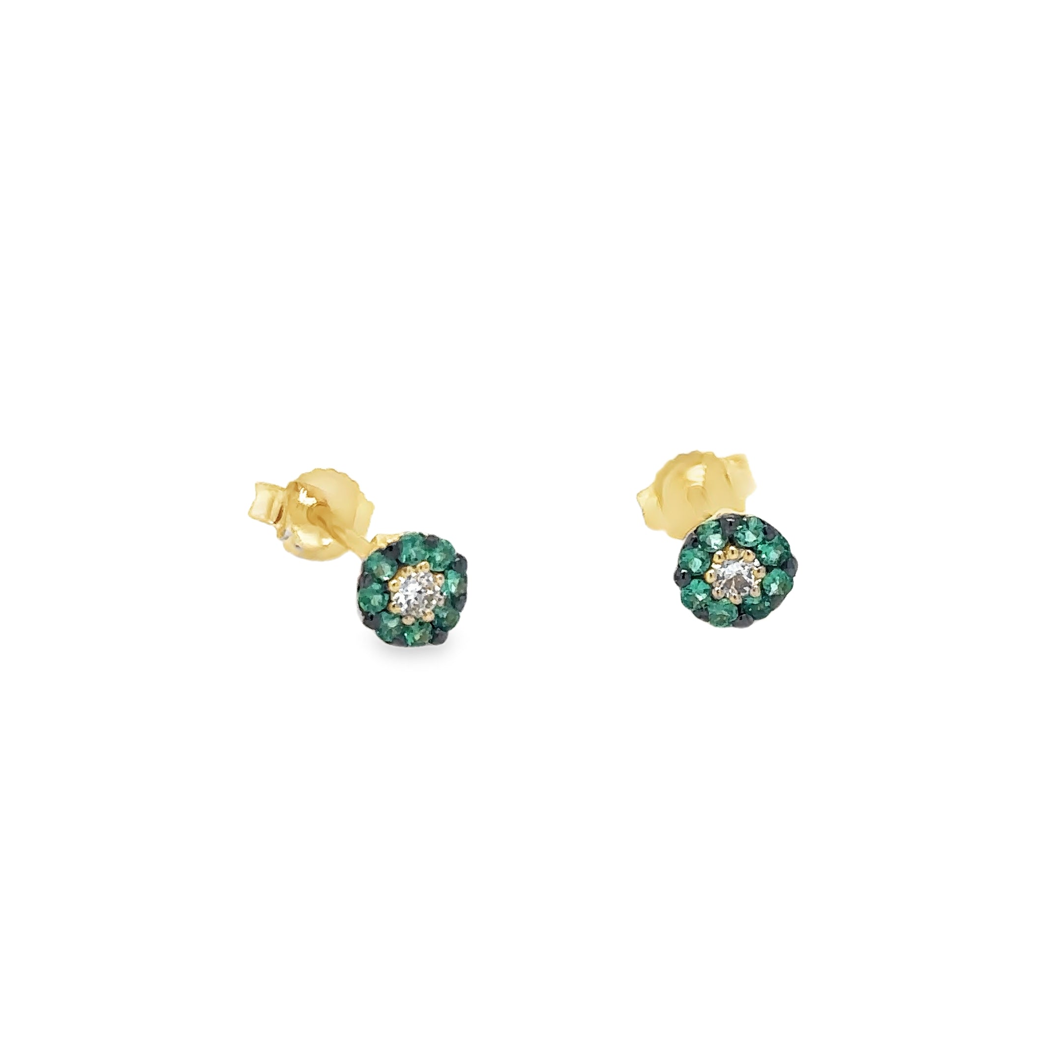 Emerald and Diamond Earrings in 14Kt Yellow Gold, 0.25 CT