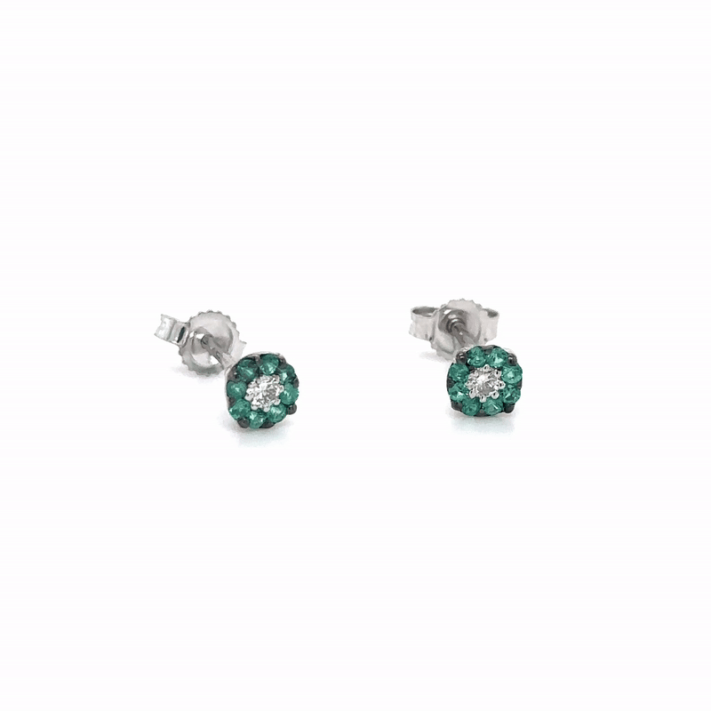 14Kt White Gold Emerald and Diamond Earrings, 0.28 CT