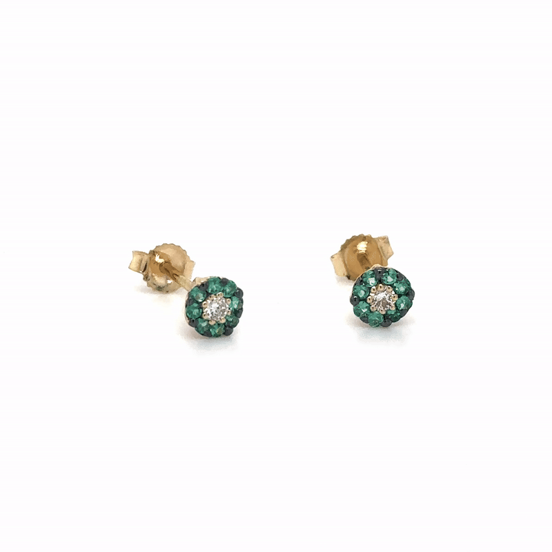 Emerald and Diamond Earrings in 14Kt Yellow Gold, 0.25 CT
