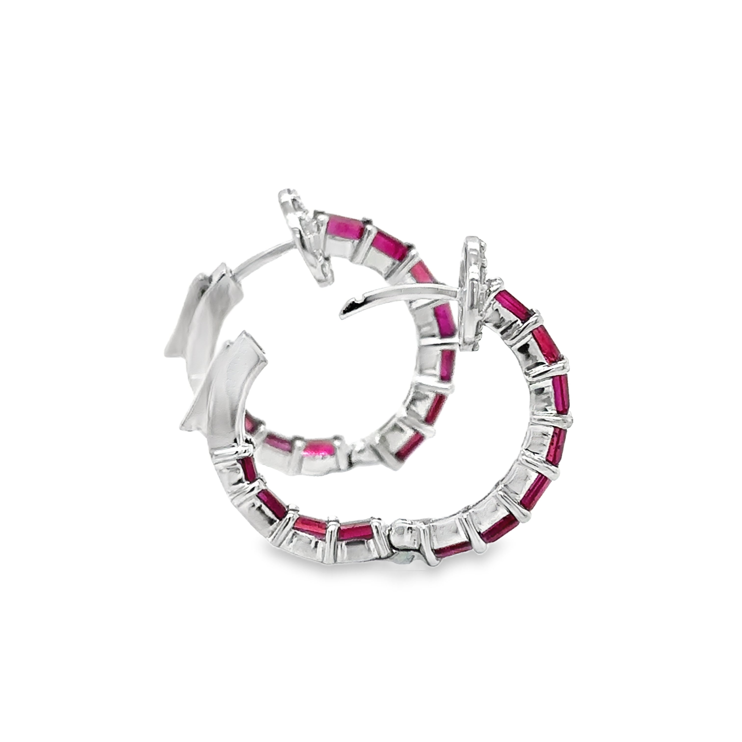 Pendiente Aro De Oro Blanco De 14 Quilates Rubí Y Diamantes 2.26 Ct.