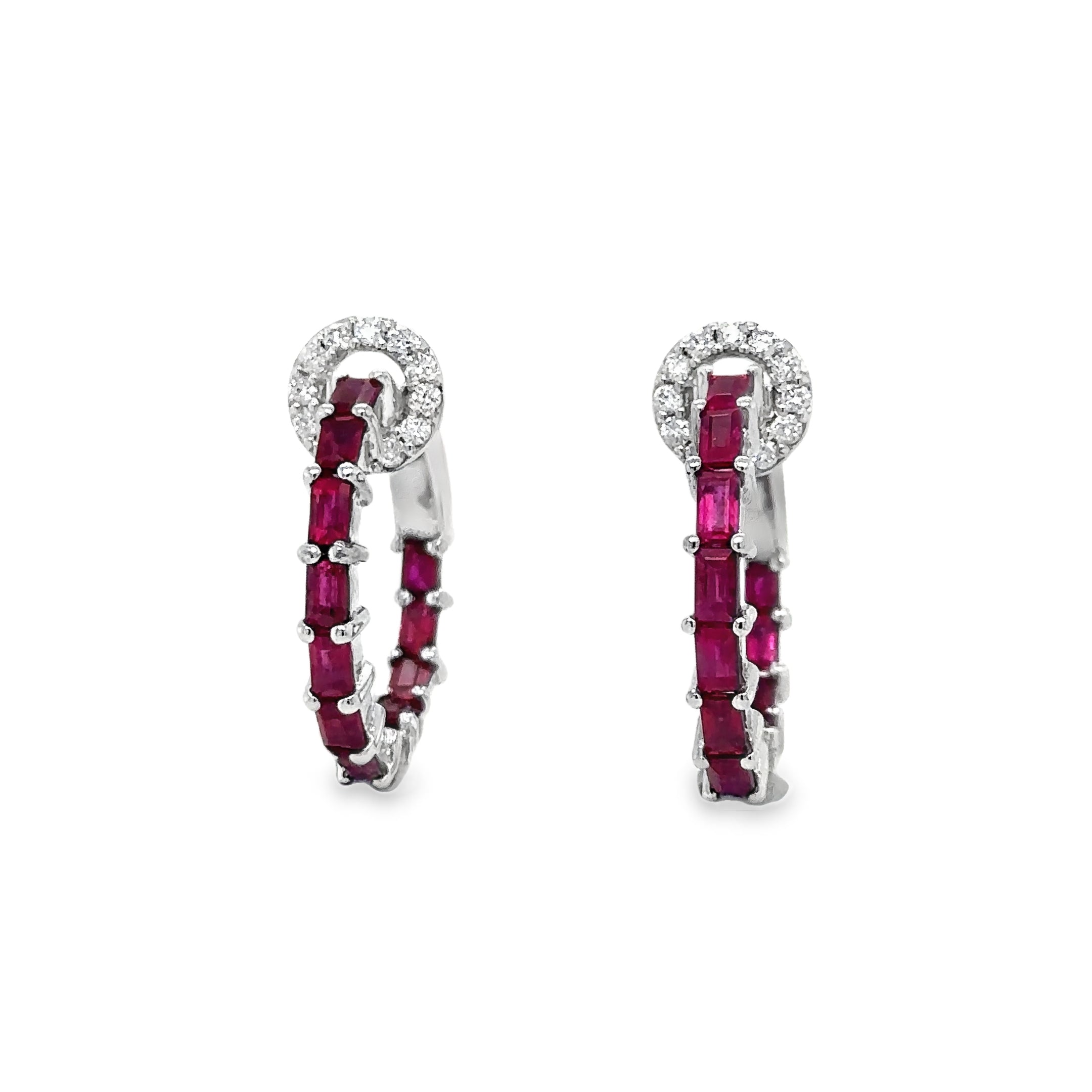 Pendiente Aro De Oro Blanco De 14 Quilates Rubí Y Diamantes 2.26 Ct.