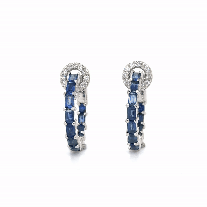 14K White Gold Sapphire and Diamond Hoop Earring, 2.85 TCW