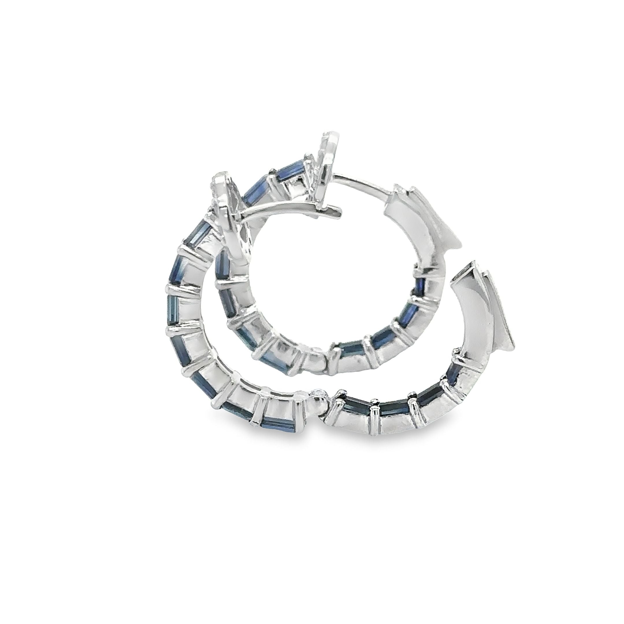 14K White Gold Sapphire and Diamond Hoop Earring, 2.85 TCW