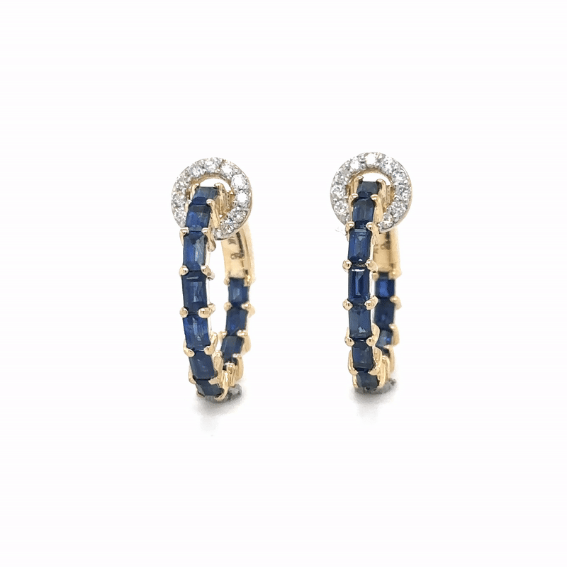 14K Yellow Gold Sapphire and Diamond Hoop Earring, 2.44 TCW